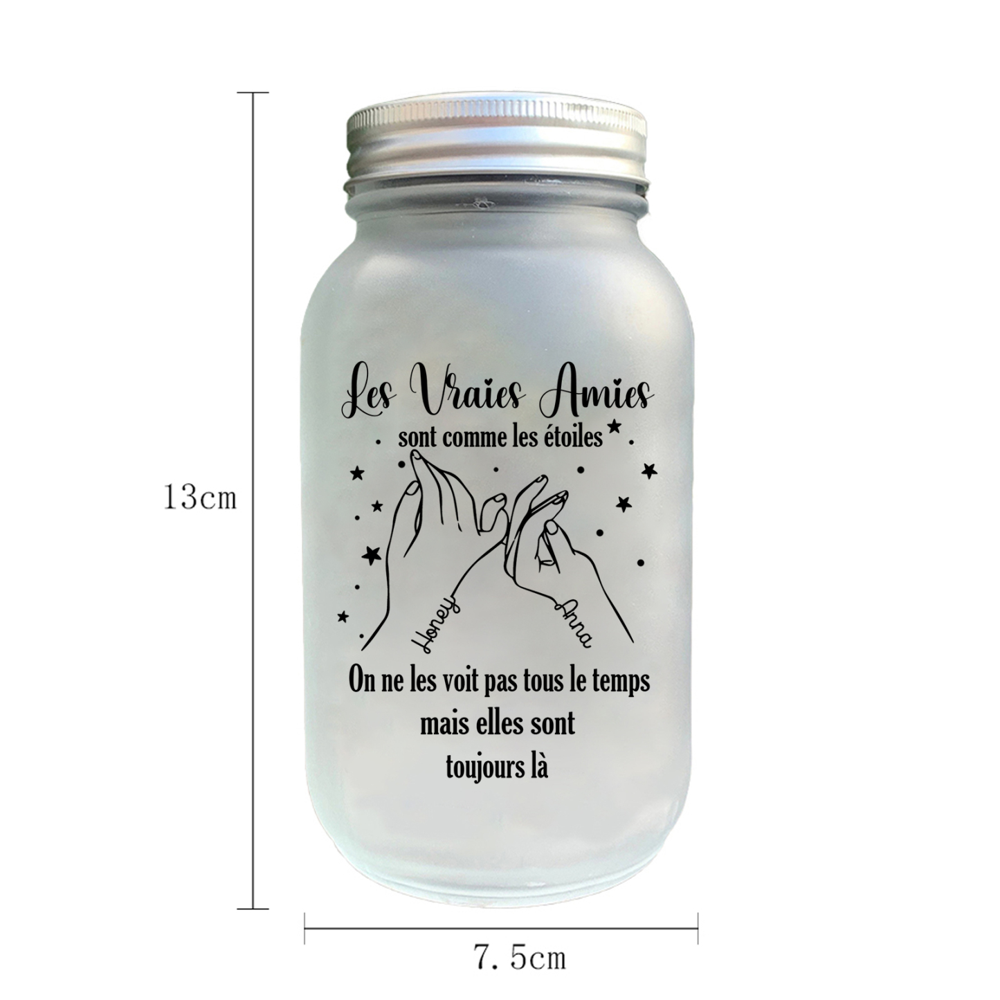 Bouteille lumineuse commémorative Ornements mains 2 prénoms personnalisés Cadeau pour amie Noël | Jessemade