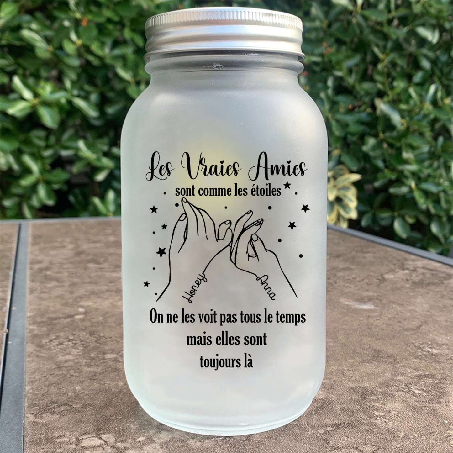 Bouteille lumineuse commémorative Ornements mains 2 prénoms personnalisés Cadeau pour amie Noël | Jessemade