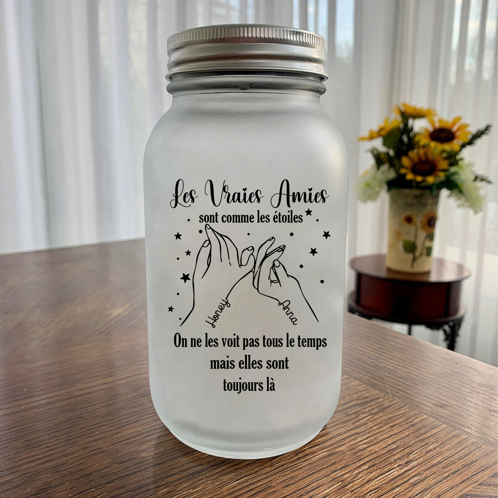 Bouteille lumineuse commémorative Ornements mains 2 prénoms personnalisés Cadeau pour amie Noël | Jessemade
