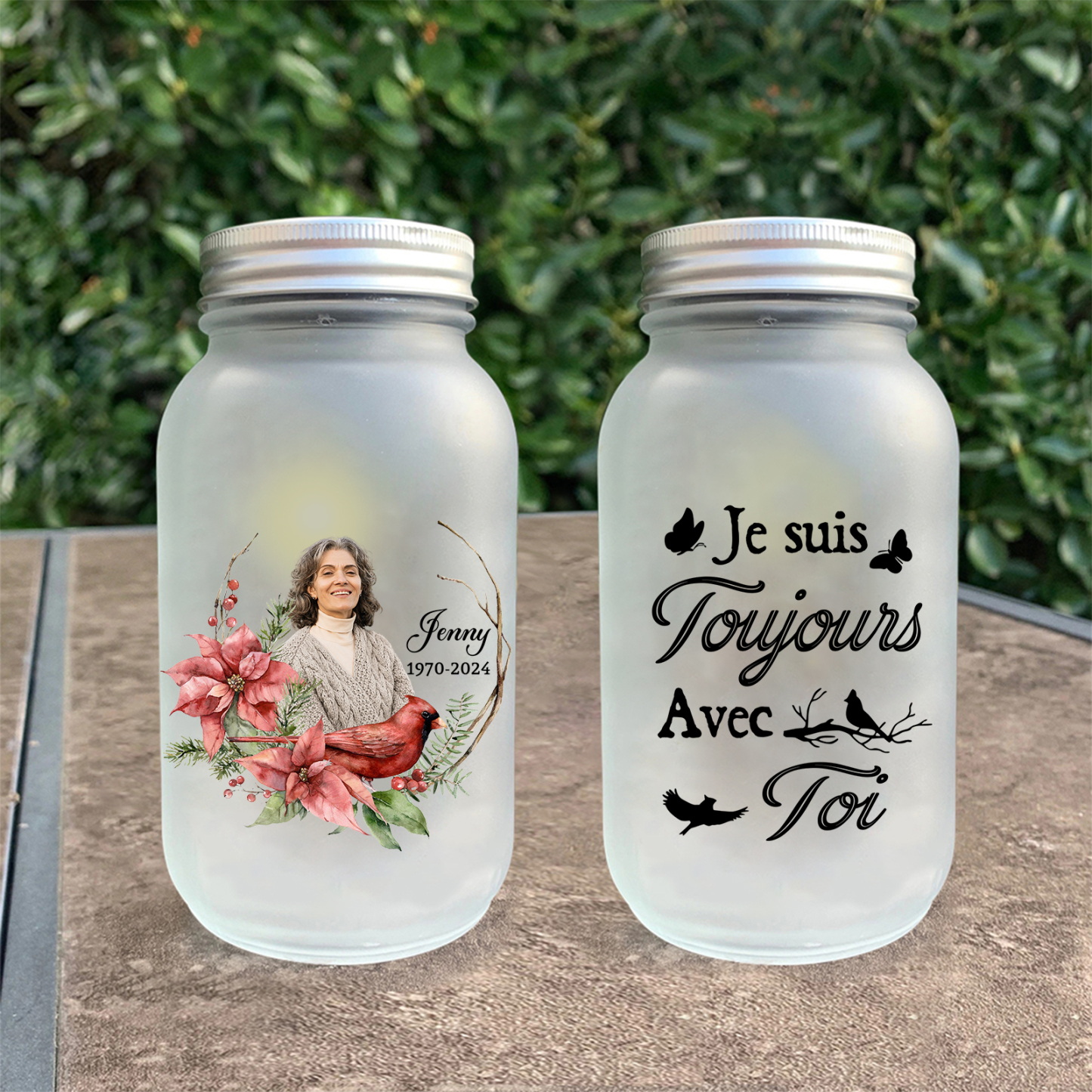 Bouteille lumineuse Ornements Commémorative 1 prénom personnalisé avec photo et années Noël | Jessemade