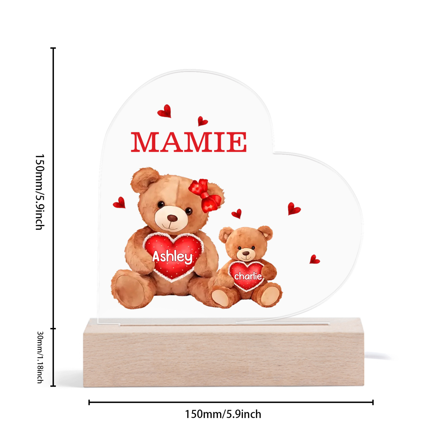 Plaque Cœur Ourson 2 Prénoms Personnalisés Cadeau pour mamie | Jessemade