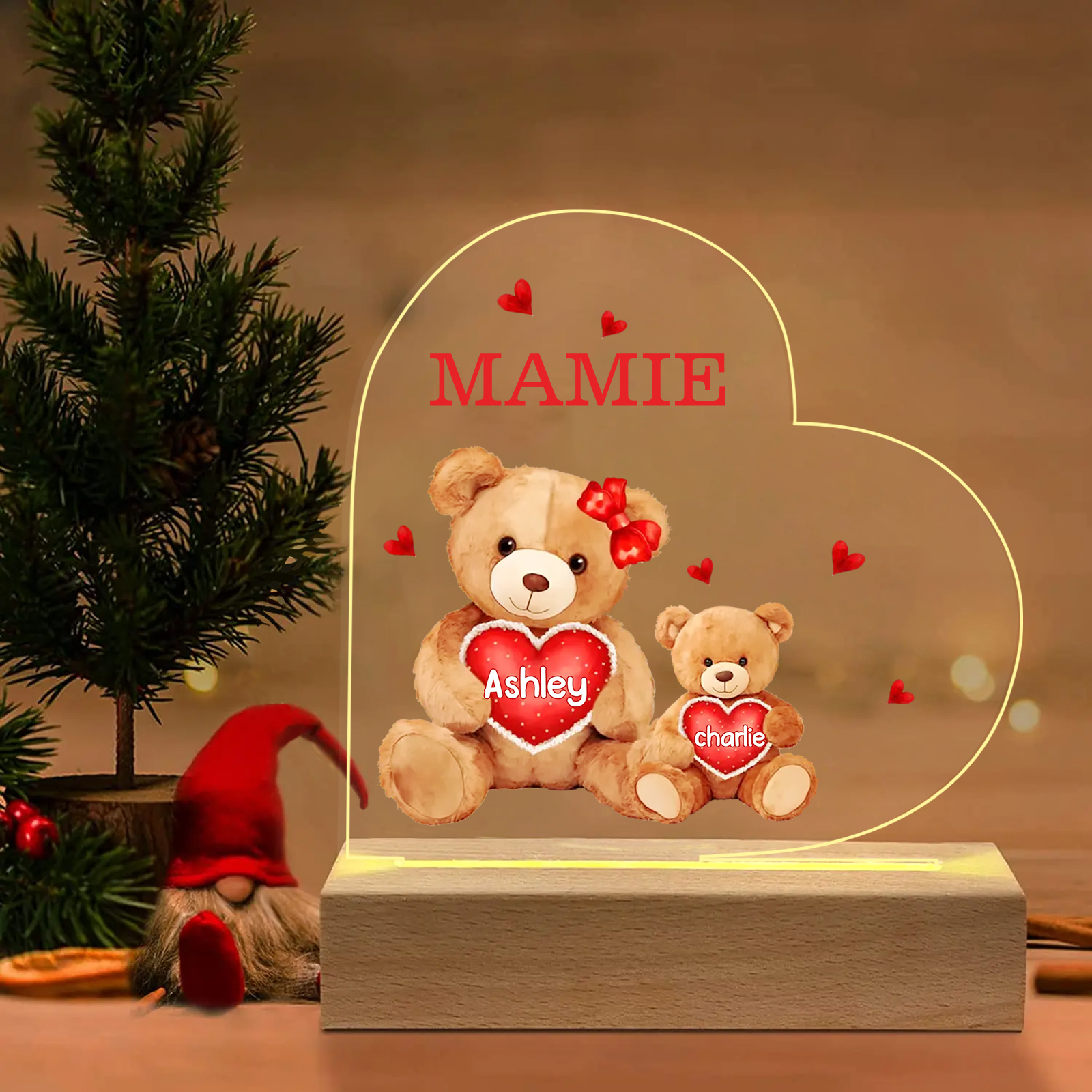 Plaque Cœur Ourson 2 Prénoms Personnalisés Cadeau pour mamie | Jessemade