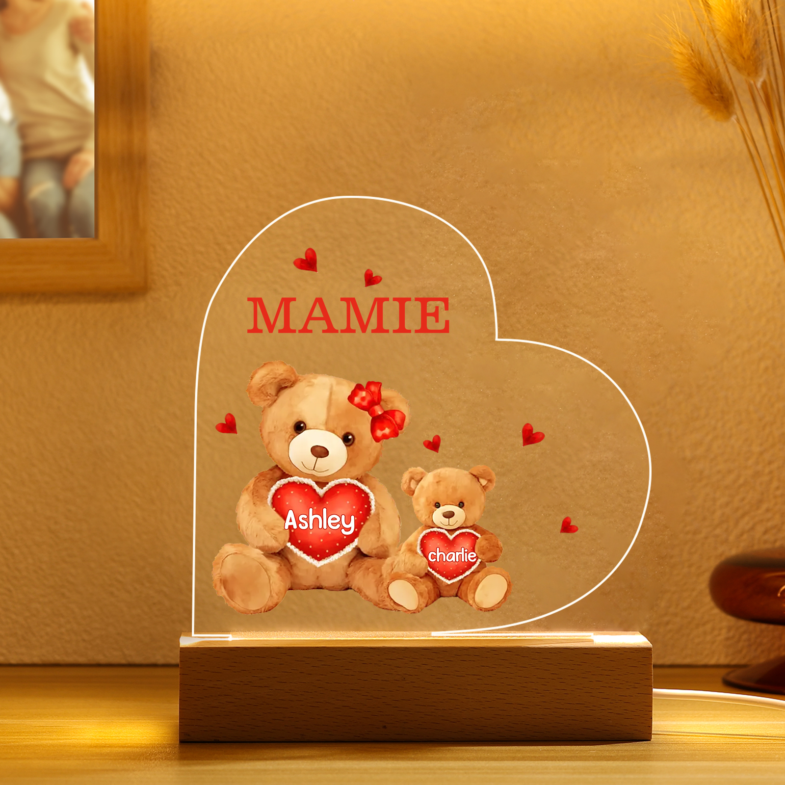 Plaque Cœur Ourson 2 Prénoms Personnalisés Cadeau pour mamie | Jessemade