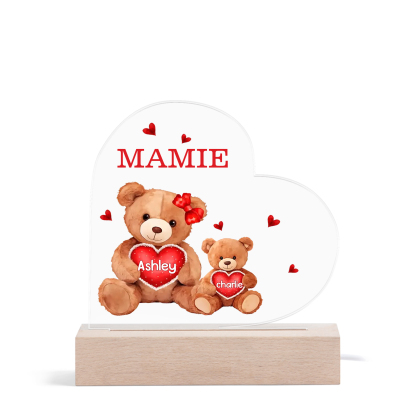 Plaque Cœur Ourson 2 Prénoms Personnalisés Cadeau pour mamie | Jessema