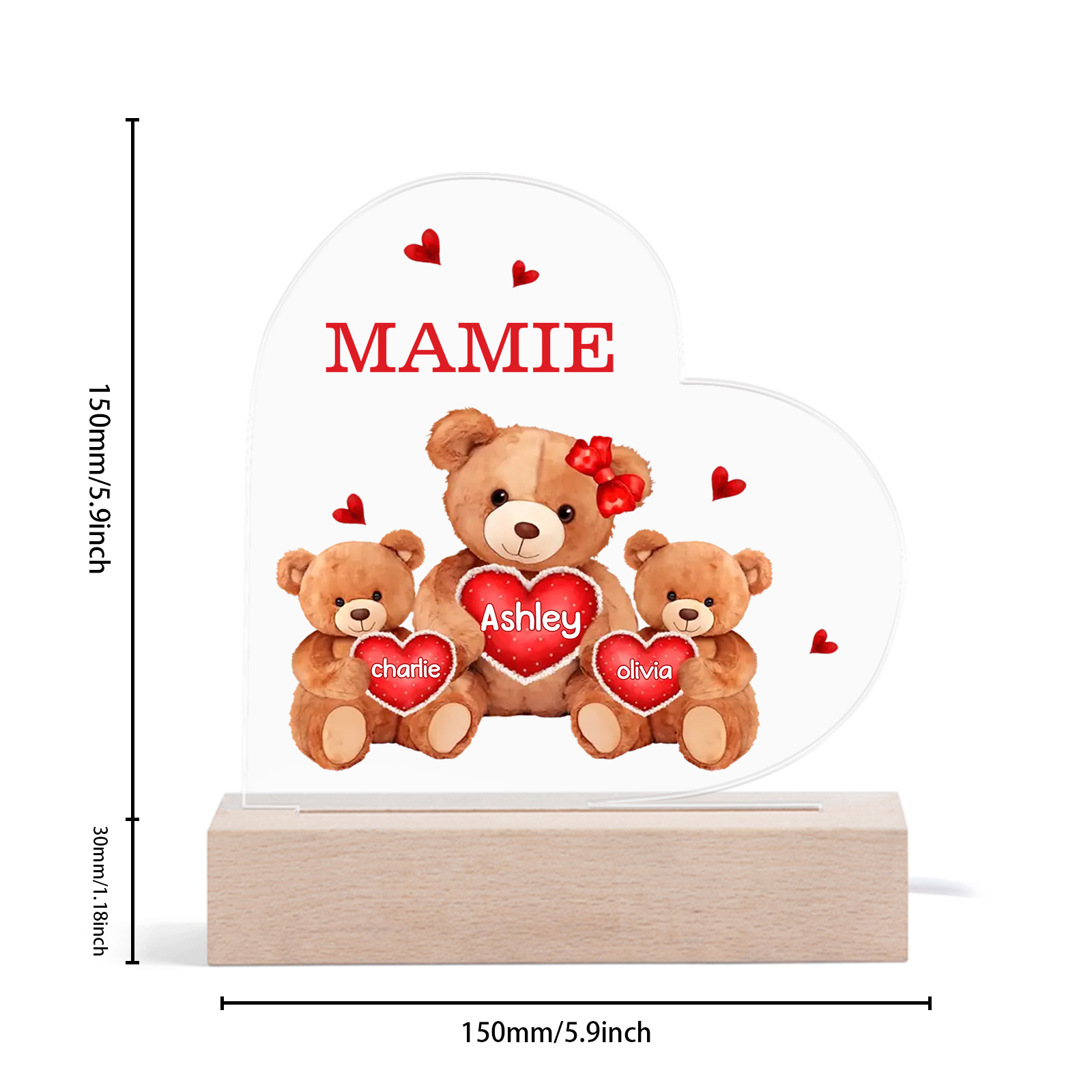 Plaque Cœur Ourson 3 Prénoms Personnalisés Cadeau pour mamie | Jessemade