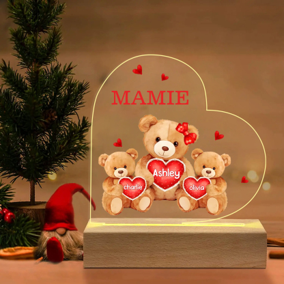 Plaque Cœur Ourson 3 Prénoms Personnalisés Cadeau pour mamie | Jessemade