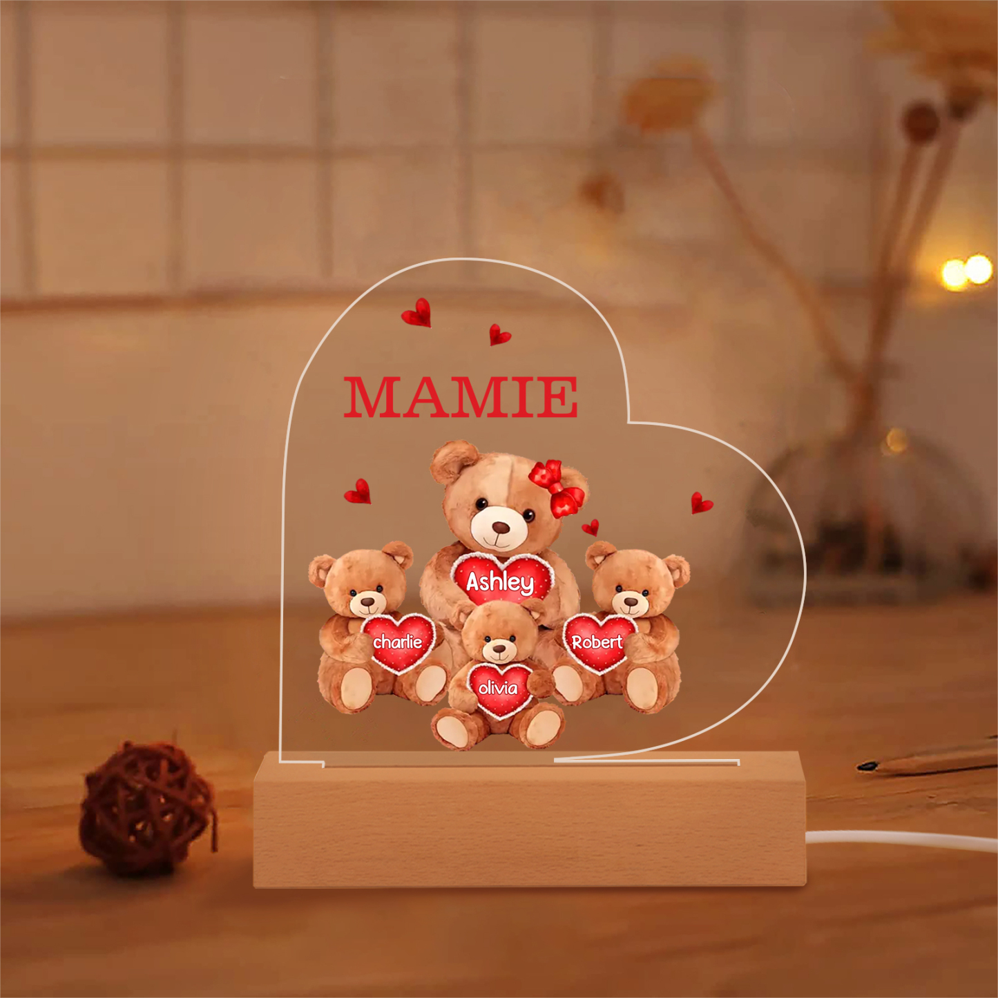 Plaque Cœur Ourson 4 Prénoms Personnalisés Cadeau pour mamie | Jessemade