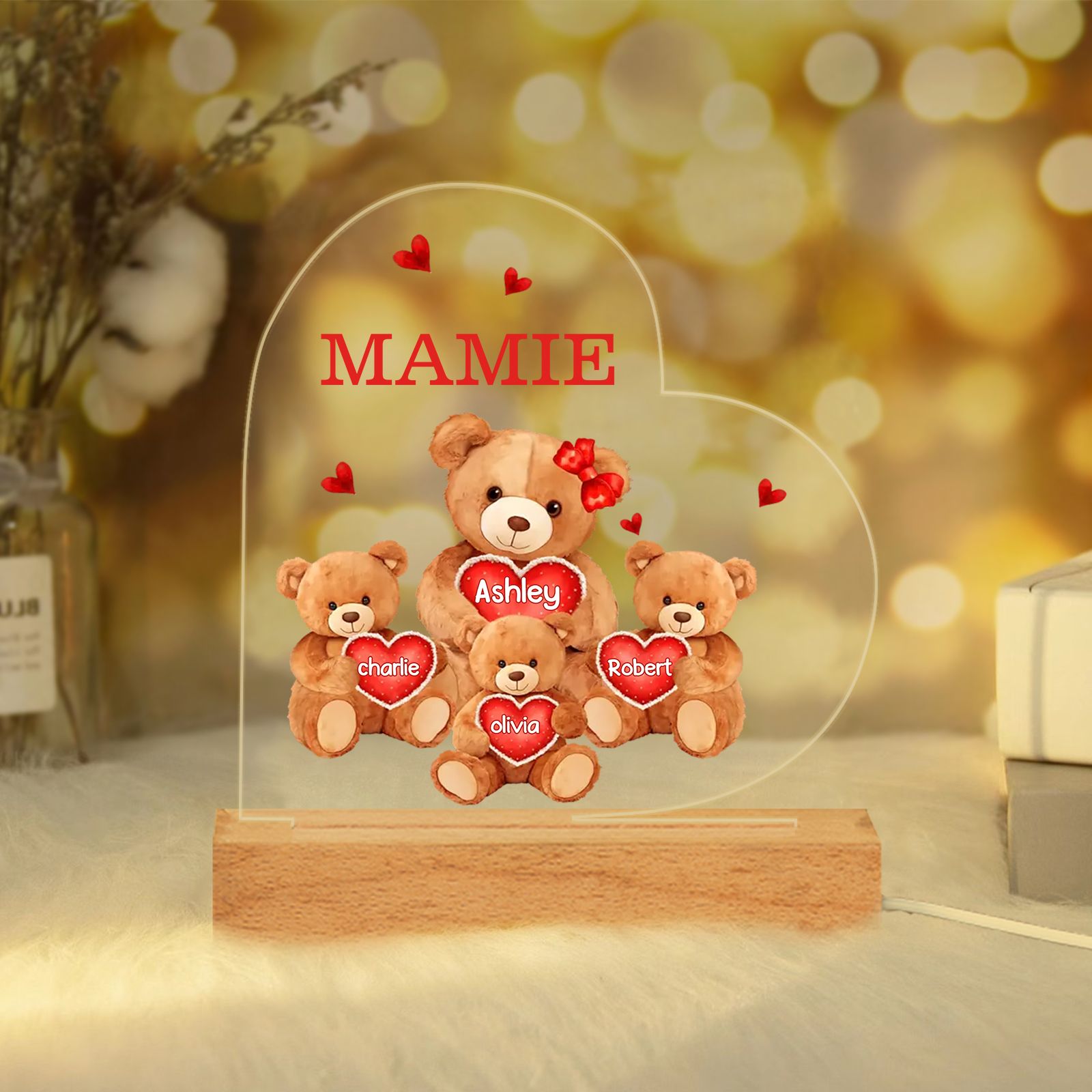 Plaque Cœur Ourson 4 Prénoms Personnalisés Cadeau pour mamie | Jessemade