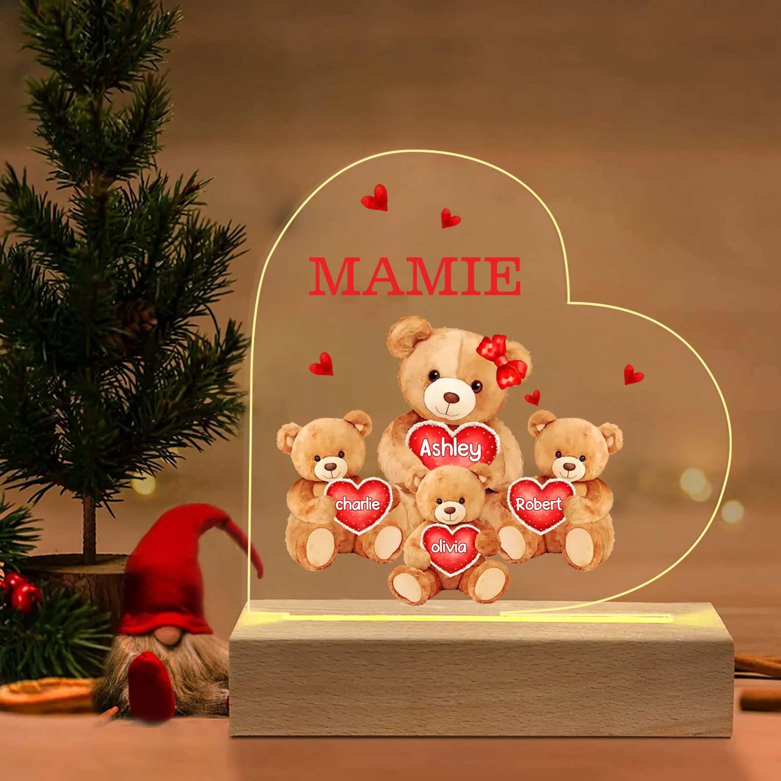 Plaque Cœur Ourson 4 Prénoms Personnalisés Cadeau pour mamie | Jessemade