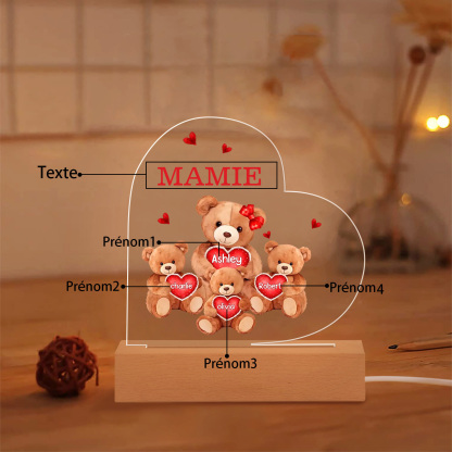 Plaque Cœur Ourson 4 Prénoms Personnalisés Cadeau pour mamie | Jessemade