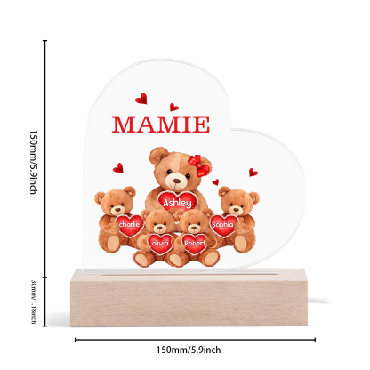 Plaque Cœur Ourson 5 Prénoms Personnalisés Cadeau pour mamie | Jessemade