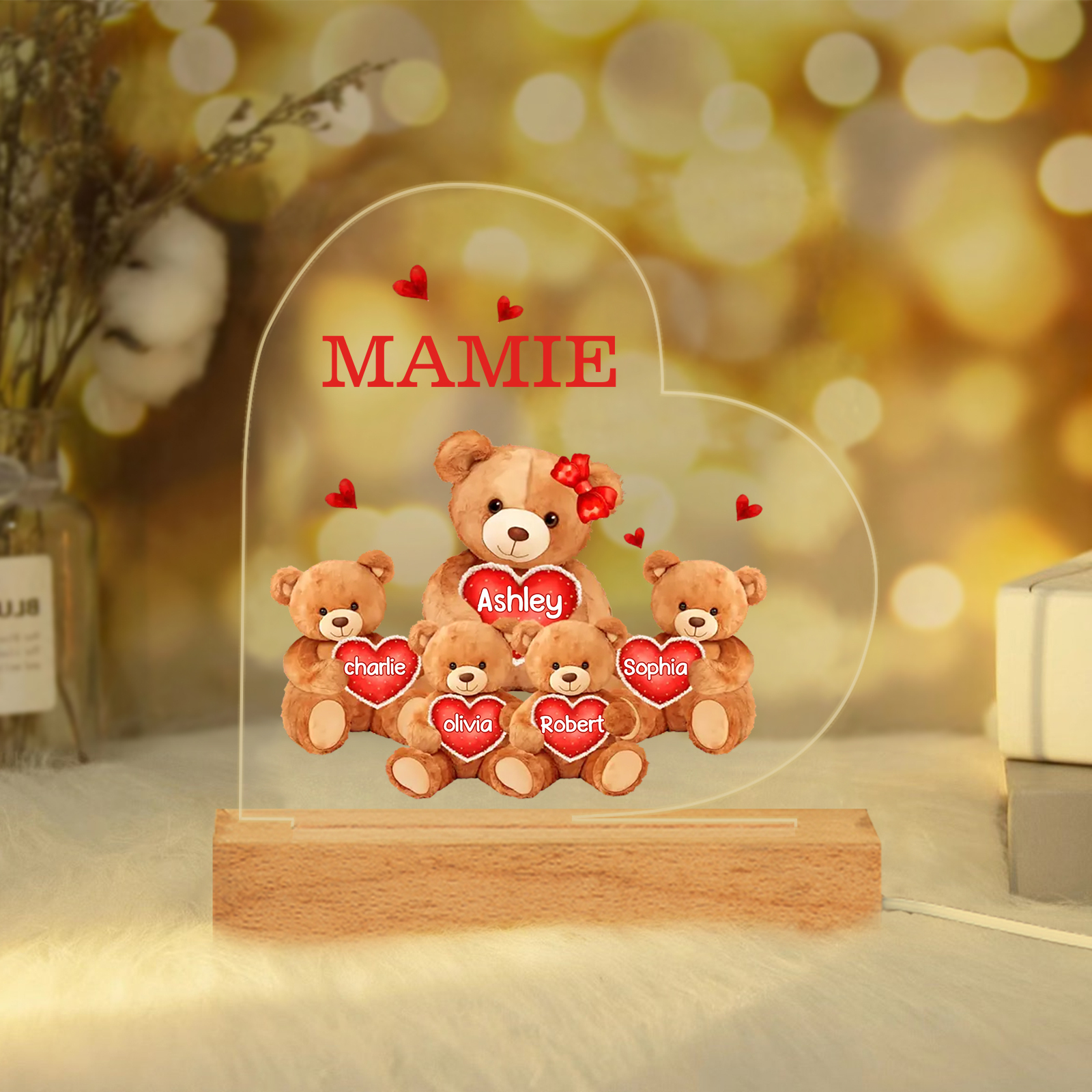 Plaque Cœur Ourson 5 Prénoms Personnalisés Cadeau pour mamie | Jessemade