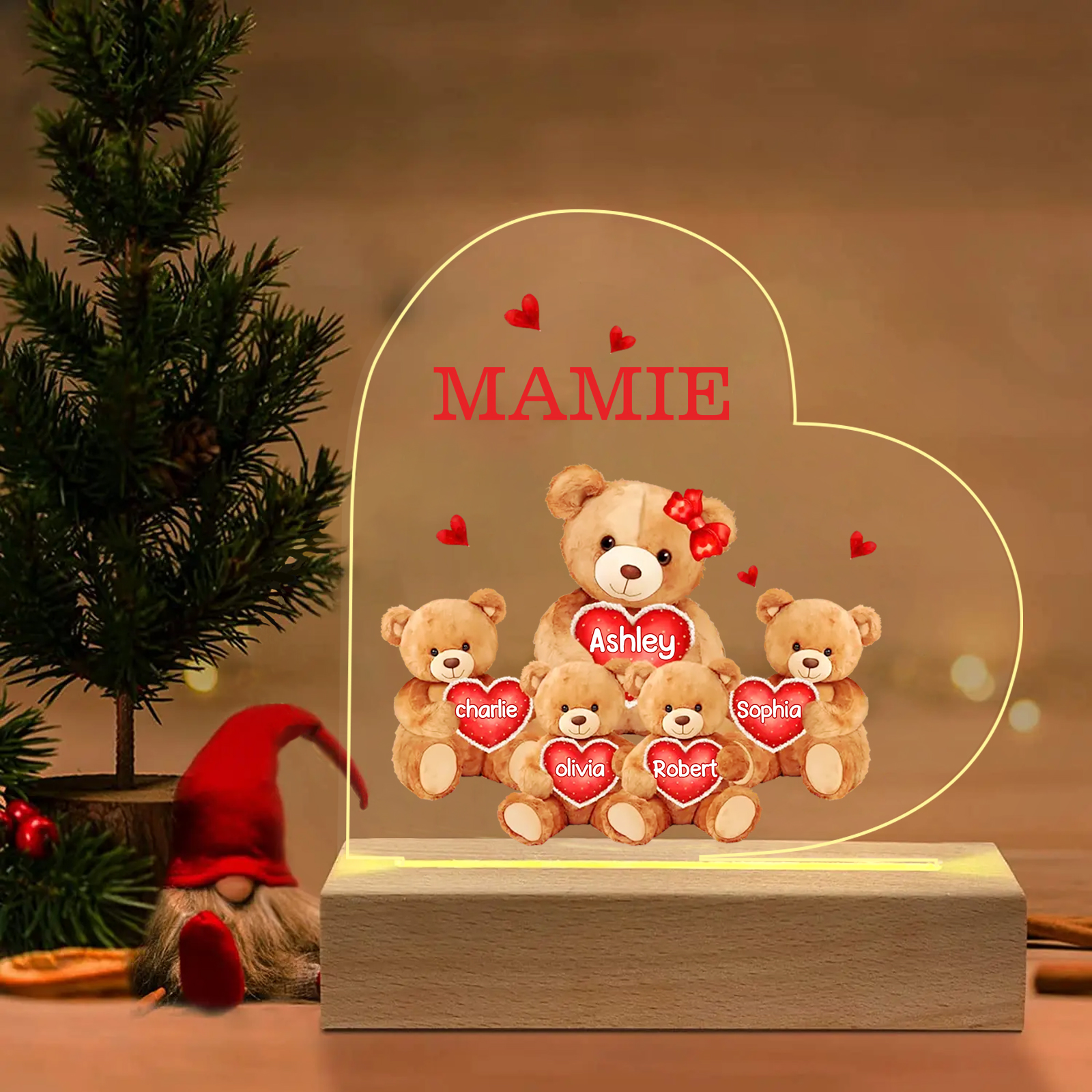 Plaque Cœur Ourson 5 Prénoms Personnalisés Cadeau pour mamie | Jessemade