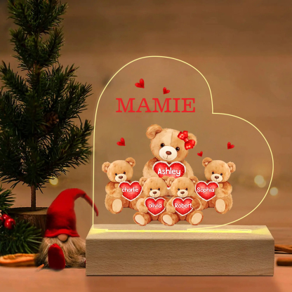 Plaque Cœur Ourson 5 Prénoms Personnalisés Cadeau pour mamie | Jessemade