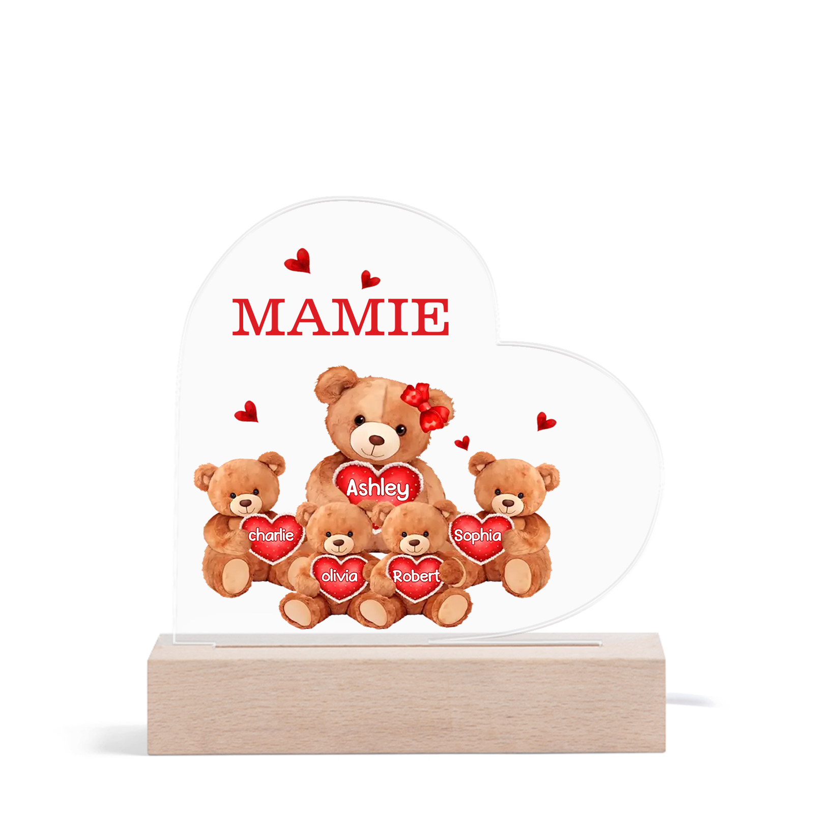 Plaque Cœur Ourson 5 Prénoms Personnalisés Cadeau pour mamie | Jessema