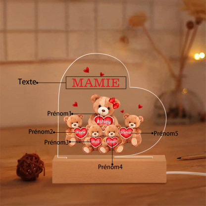 Plaque Cœur Ourson 5 Prénoms Personnalisés Cadeau pour mamie | Jessemade