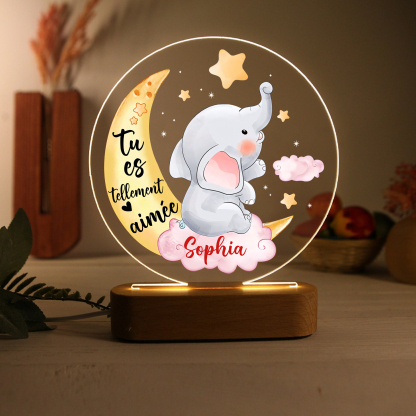 Lampe de chevet LED Lumières éléphant et lune 1 Prénom Personnalisé Ca