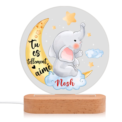 Lampe de chevet LED Lumières éléphant et lune 1 Prénom Personnalisé Cadeau pour enfant | Jessemade
