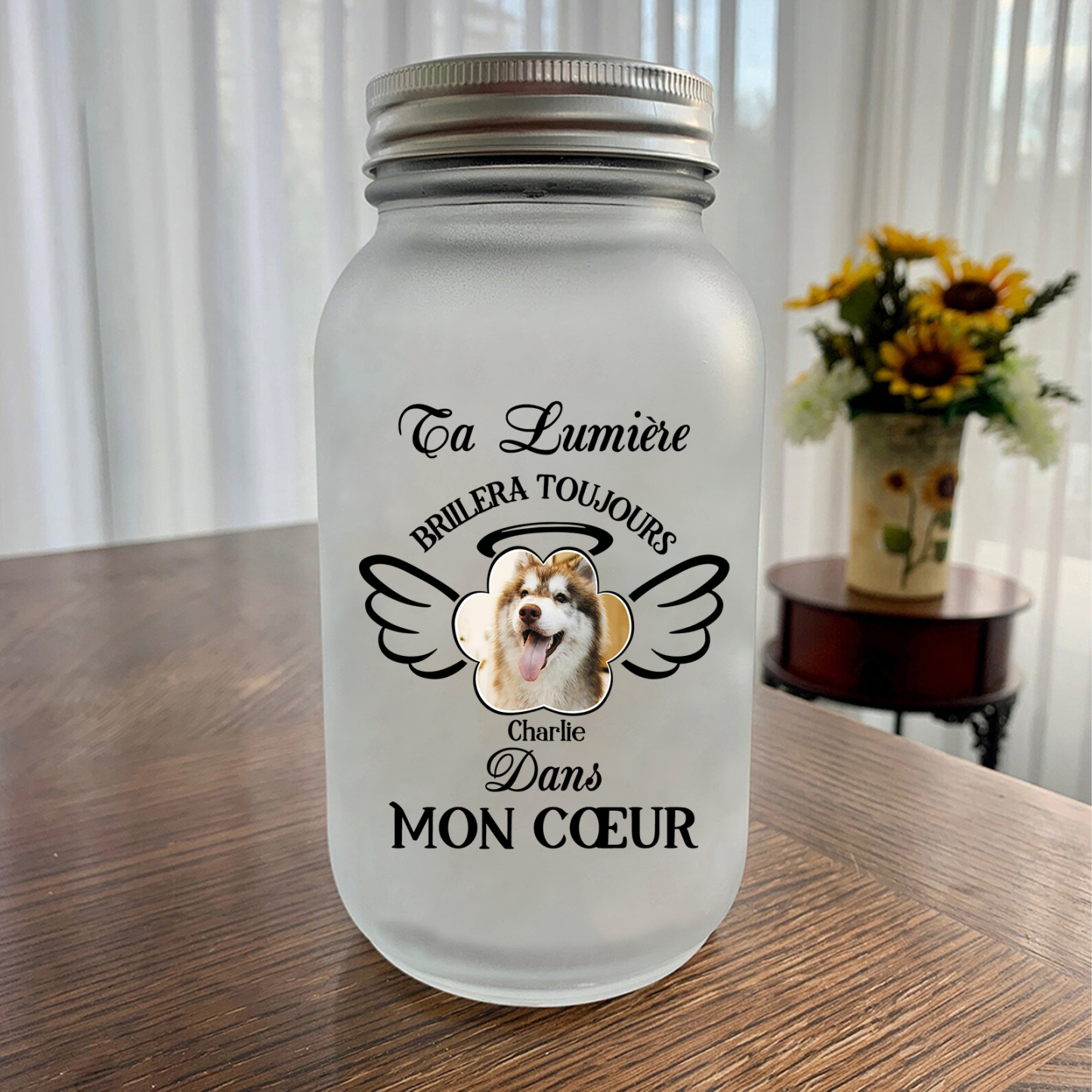 Bouteille lumineuse comméroratif 1 prénom personnalisé avec photo | Jessemade