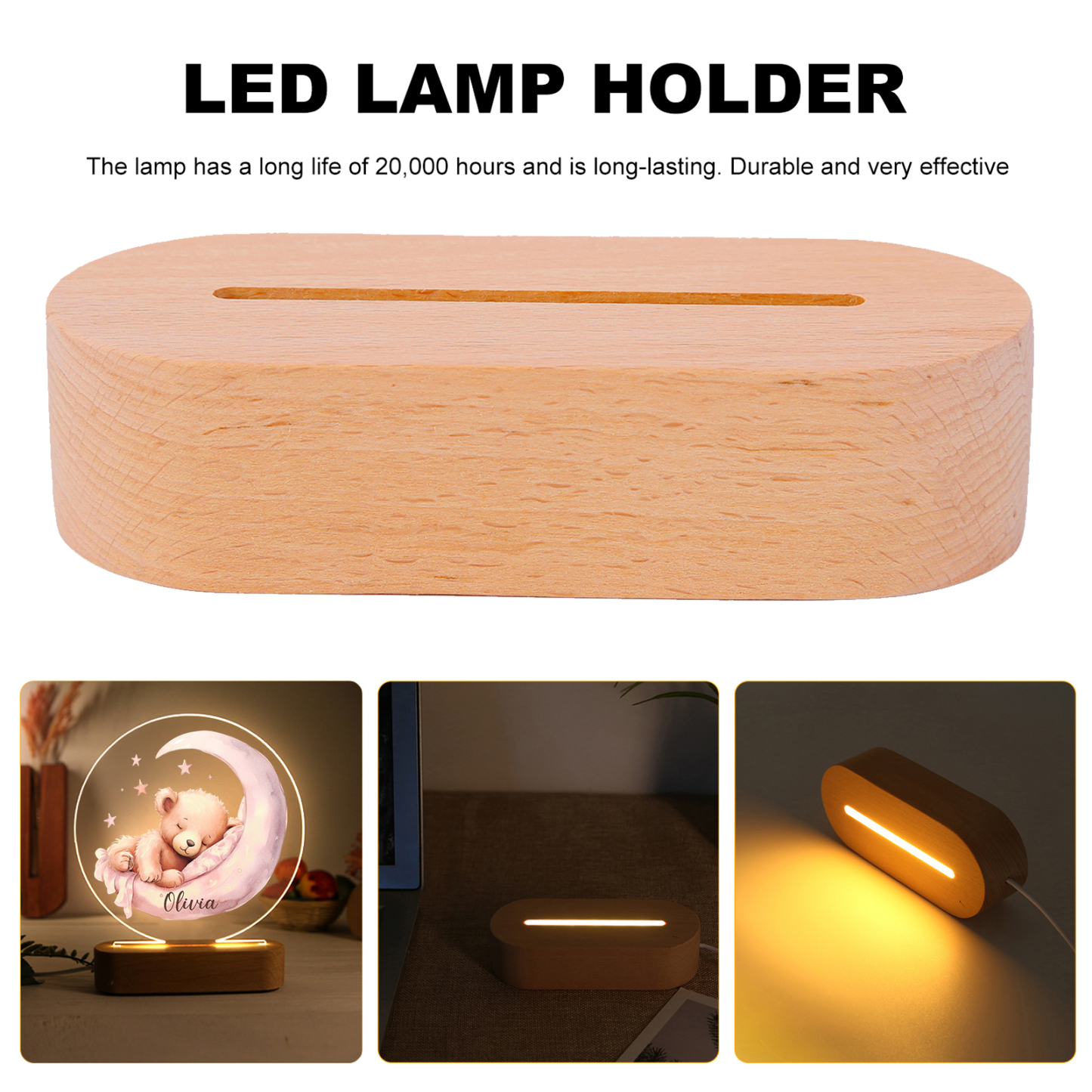 Lampe de chevet LED Lumières Ourson Endormi et lune 1 Prénom Personnalisé Cadeau pour enfant | Jessemade