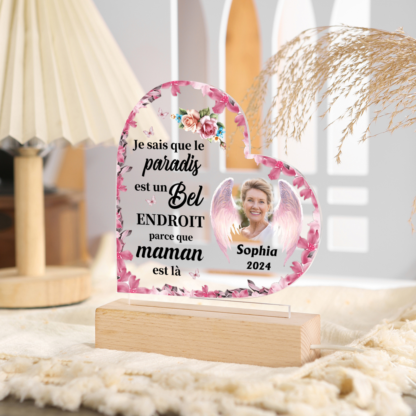 Lampe de chevet en forme de cœur LED Lumières 1 prénom personnalisé avec photo et années Cadeau pour mamie ou papi | Jessemade