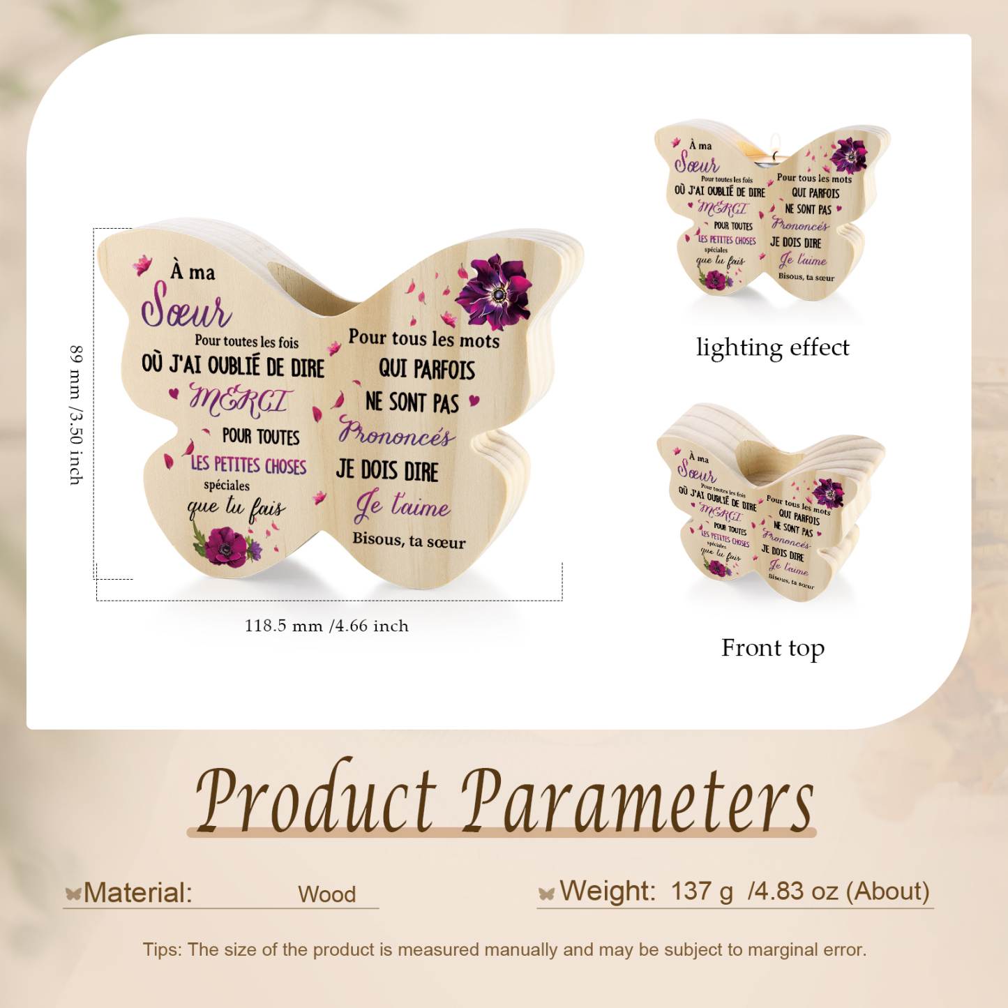 À Ma Meilleure Amie Bougeoir en Bois fleurs violets Personnalisés Cadeau pour Amie Précieuse sans bougie | Jessemade