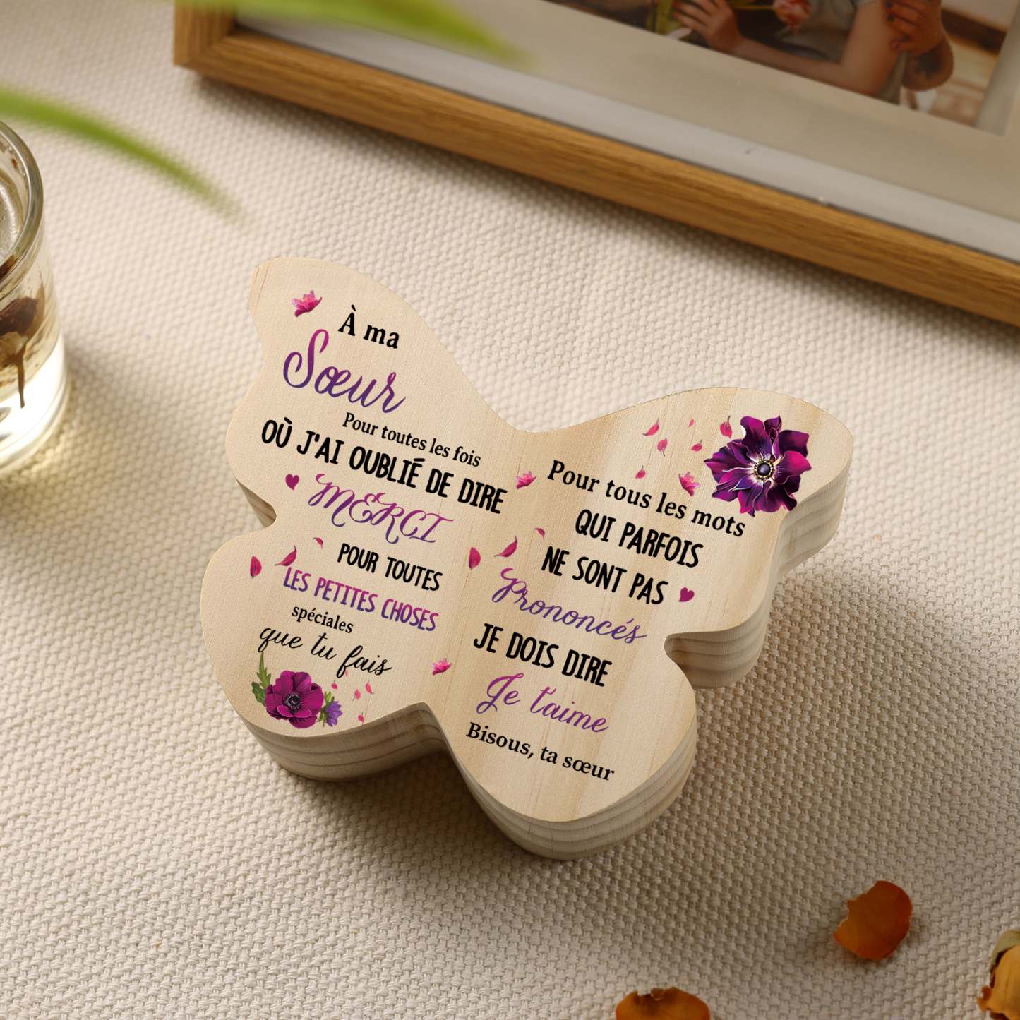 À Ma Meilleure Amie Bougeoir en Bois fleurs violets Personnalisés Cadeau pour Amie Précieuse sans bougie | Jessemade