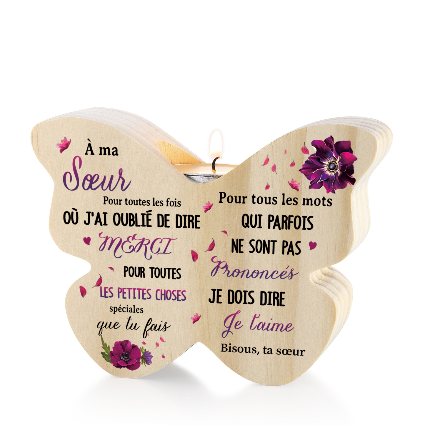 À Ma Meilleure Amie Bougeoir en Bois fleurs violets Personnalisés Cadeau pour Amie Précieuse sans bougie | Jessemade