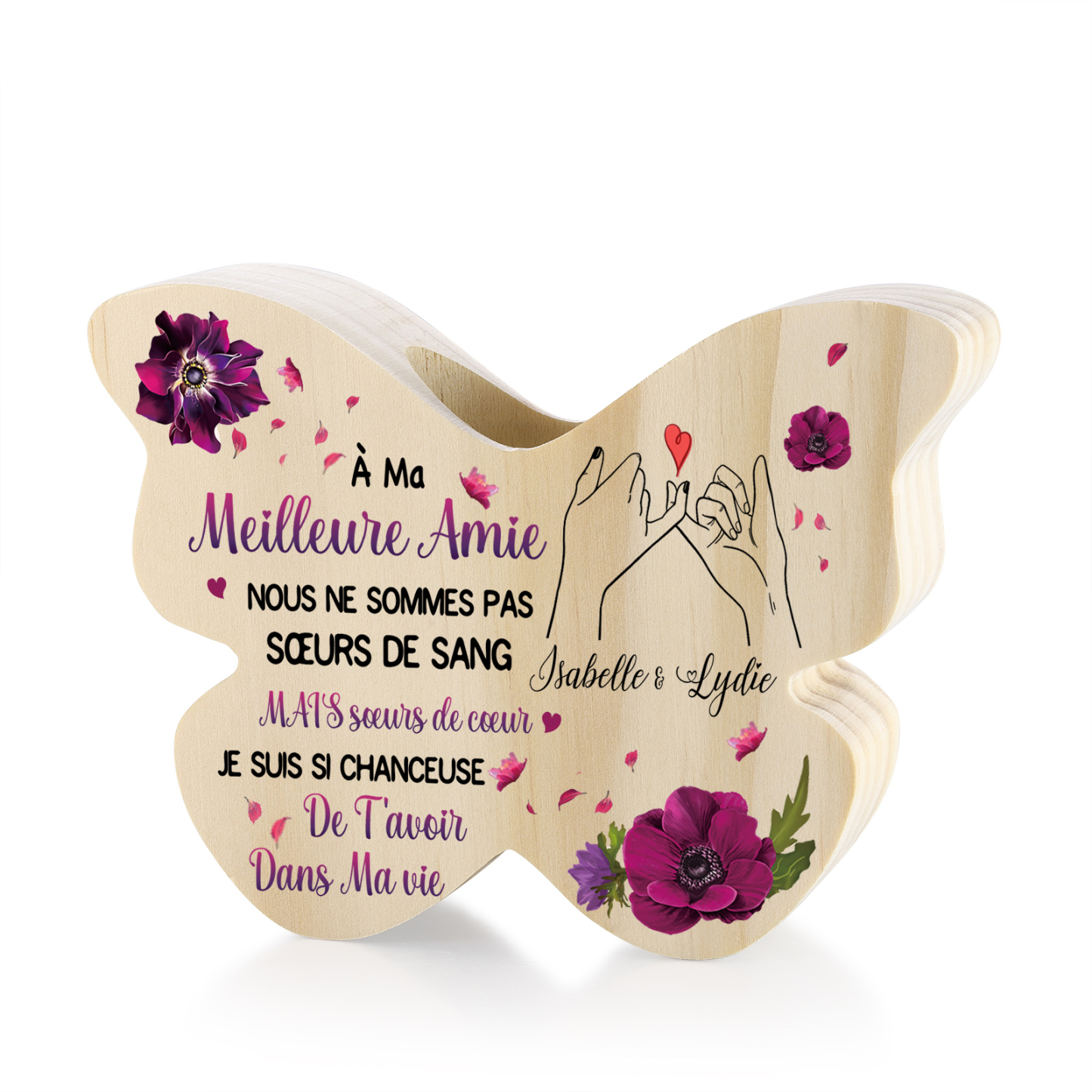 Coffret Cadeau 2PCS bougeoir papillon en bois et boule commémorative 2 Prénoms Personnalisés avec Photo Coffret Cadeau pour Amie | Jessemade