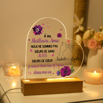 Lampe de chevet en forme de cœur LED Lumières 1 prénom personnalisé av