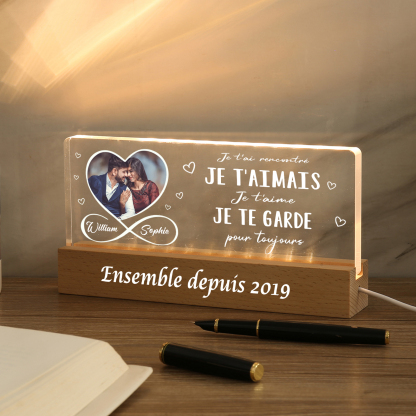  LED Lumières Photo Personnalisée avec Prénoms et Année Lampe de chevet avec socle en bois pour Couple Saint-Valentin | Jessemade
