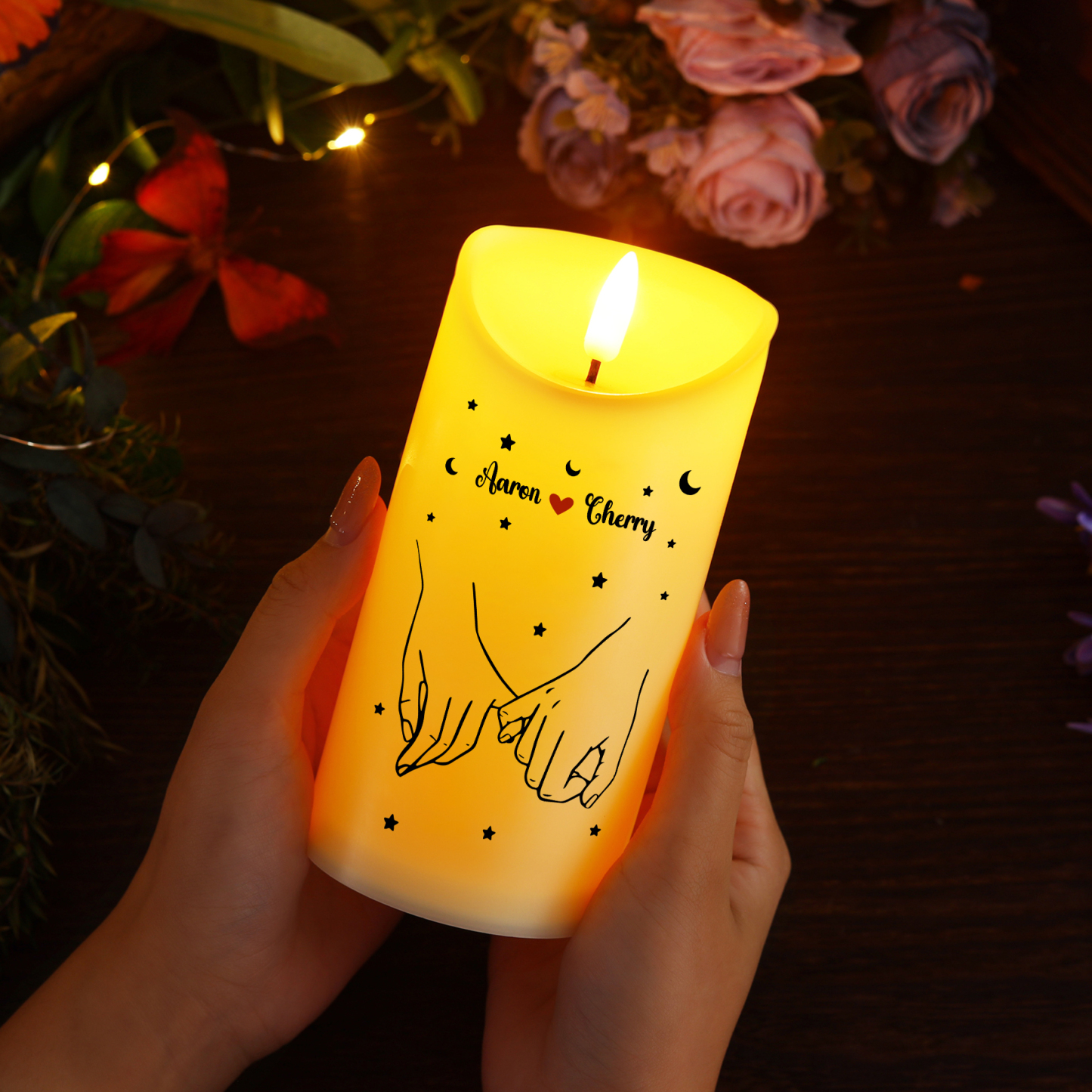 Bougie Électronique 2 Prénoms Personnalisés Bougie LED Cadeau Coffret pour Couple | Jessemade