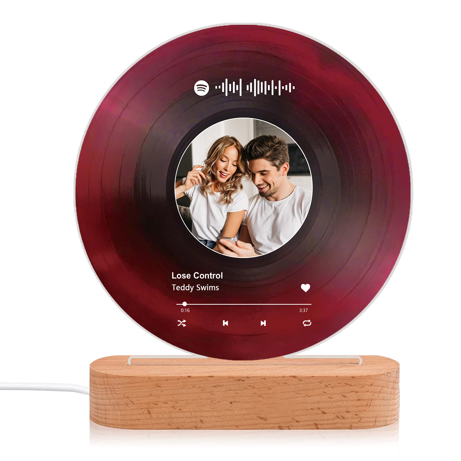 Lampe de chevet LED Texte Spotify et Photo Personnalisés LED Lumières pour Couple | Jessemade