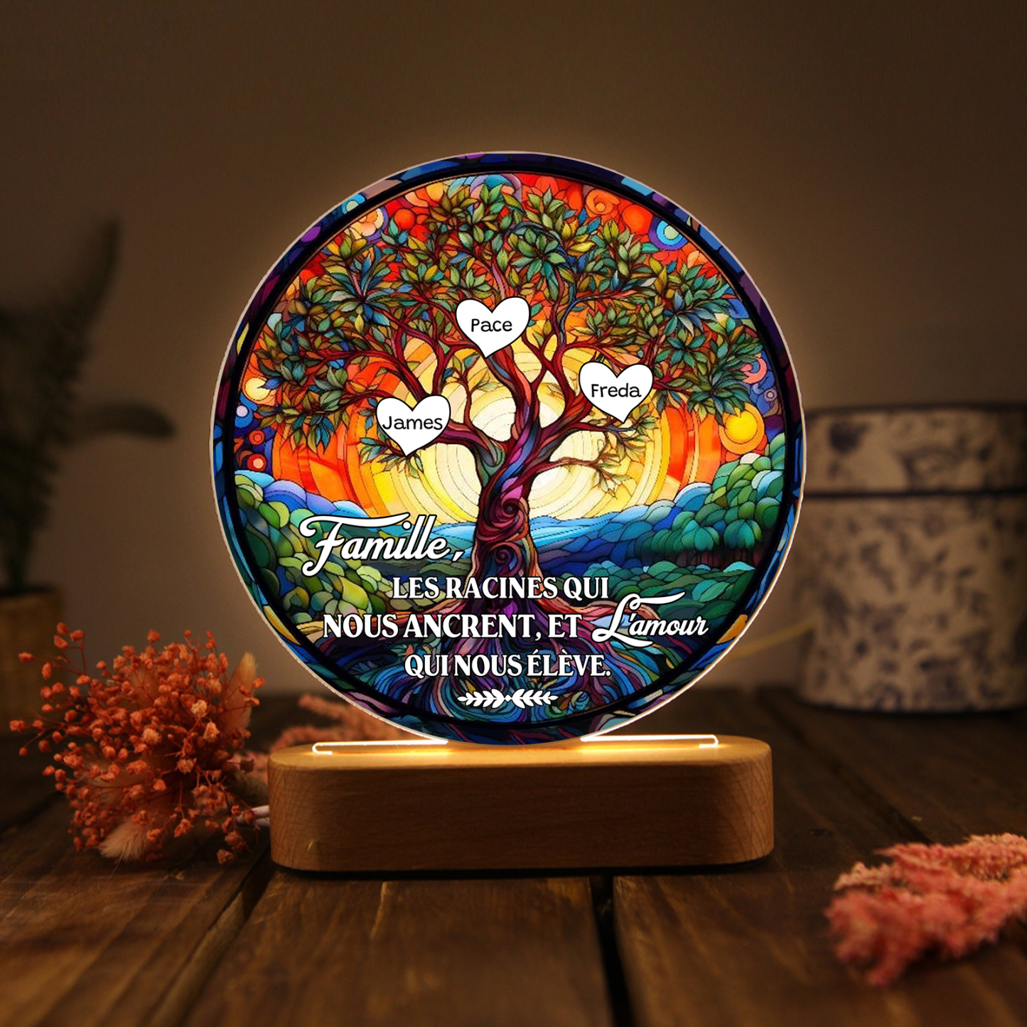 Lampe LED Arbre de Vie 3 Prénoms Personnalisé Veilleuse Personnalisé pour Famille | Jessemade