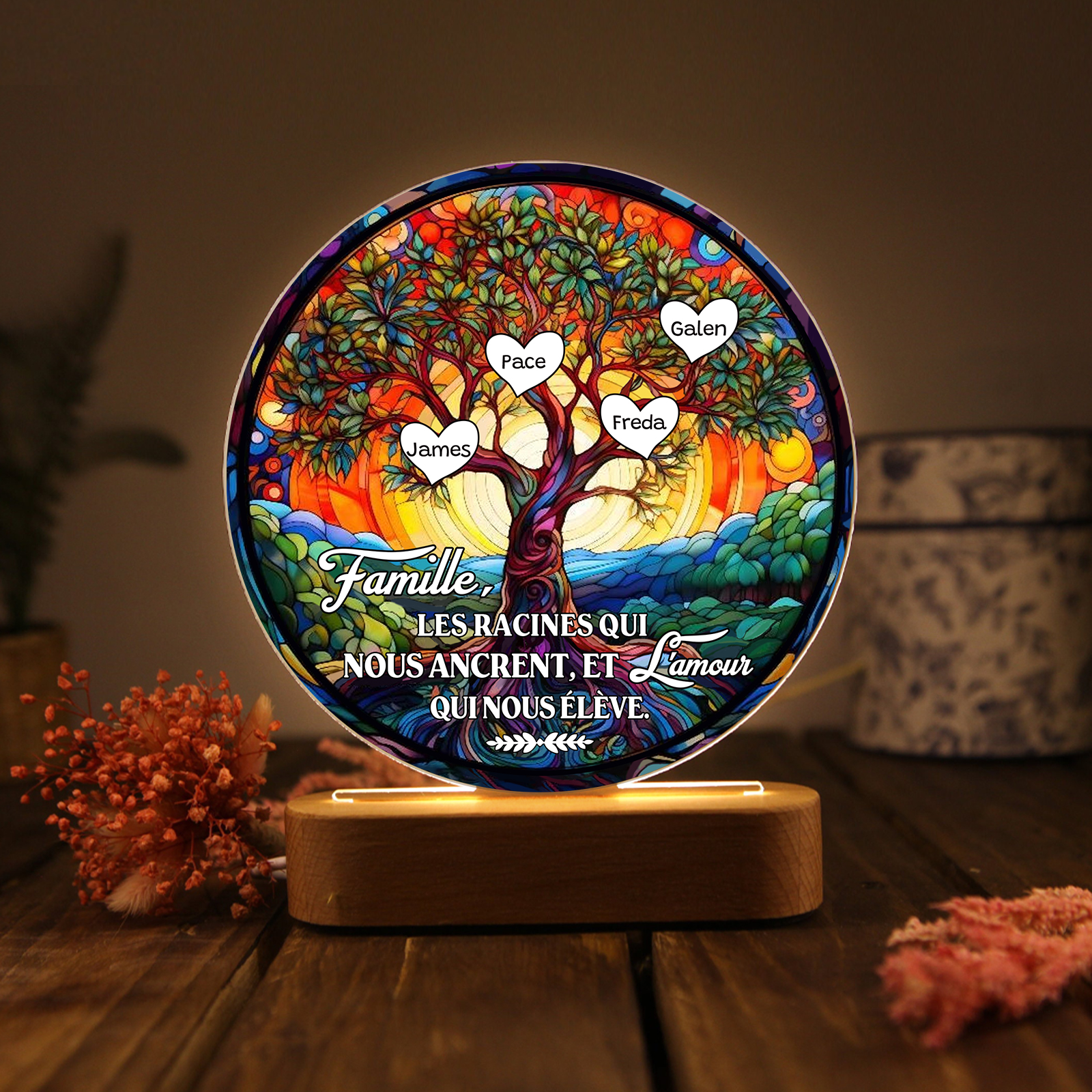 Lampe LED Arbre de Vie 4 Prénoms Personnalisé Veilleuse Personnalisé pour Famille | Jessemade