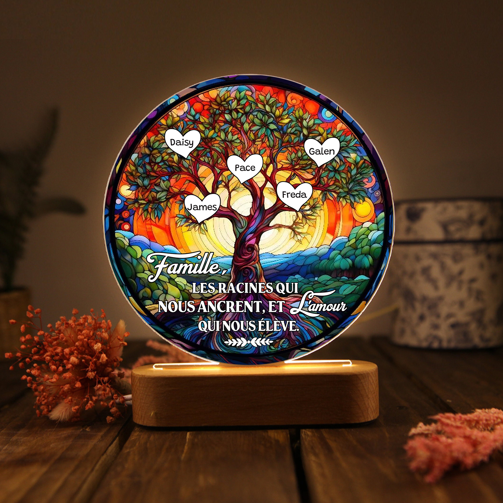 Lampe LED Arbre de Vie 5 Prénoms Personnalisé Veilleuse Personnalisé pour Famille | Jessemade