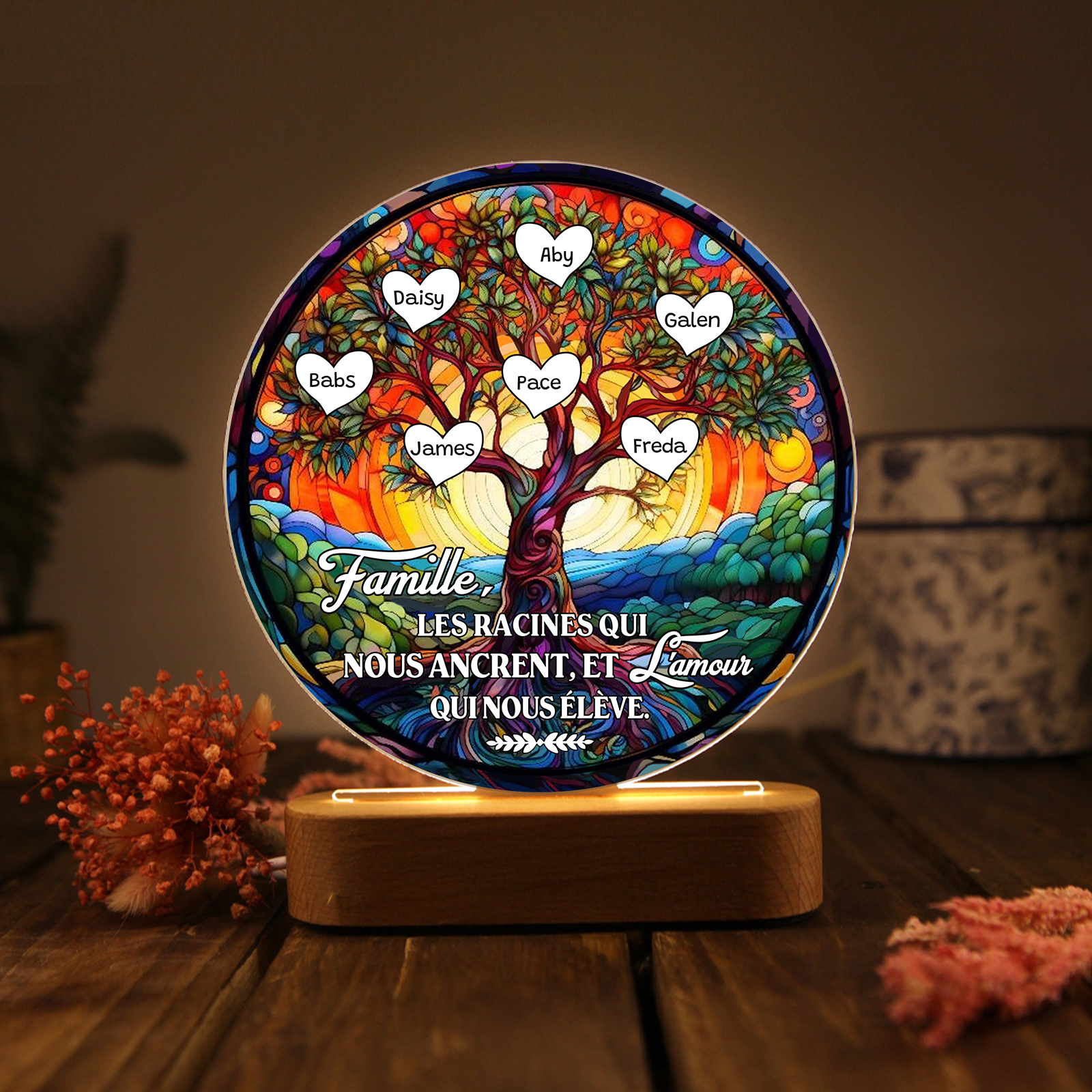 Lampe LED Arbre de Vie 7 Prénoms Personnalisé Veilleuse Personnalisé pour Famille | Jessemade