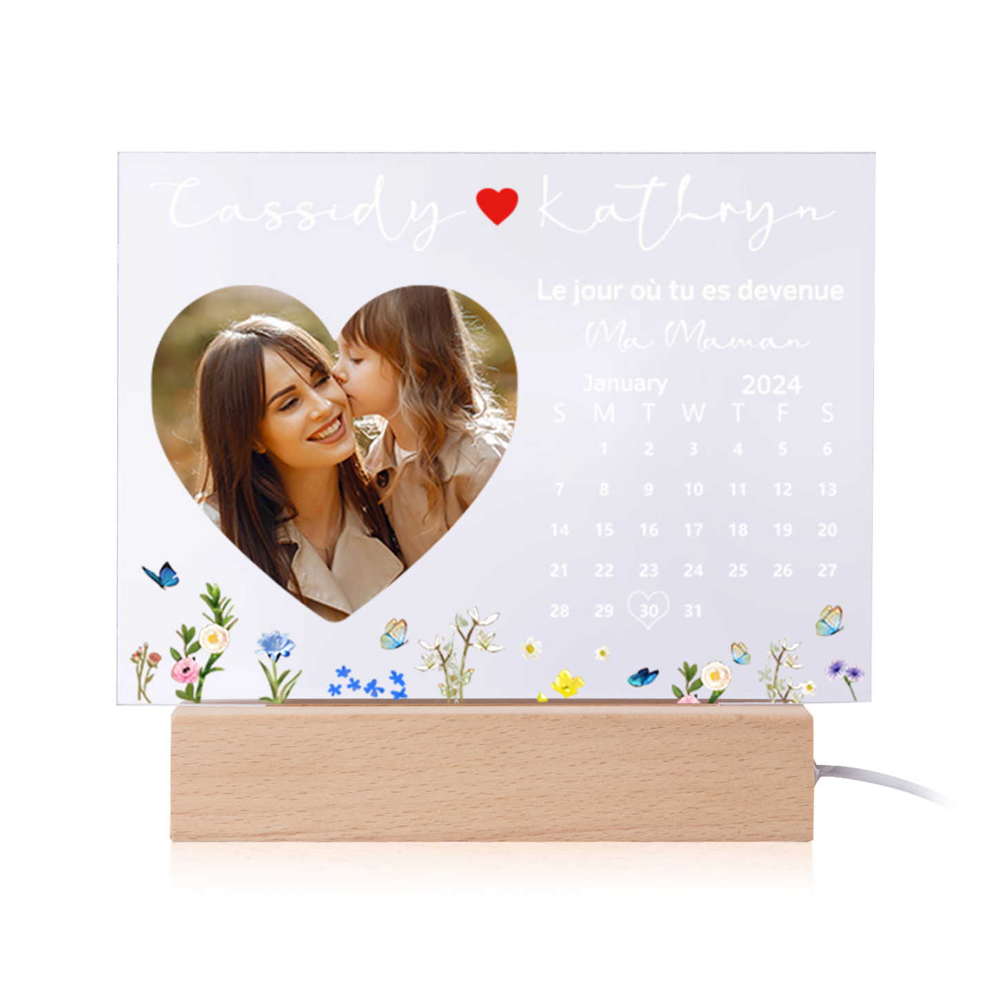 À Maman - Lampe LED 2 Prénoms Personnalisés avec Photo et Date Veilleuse Personnalisée pour Maman | Jessemade