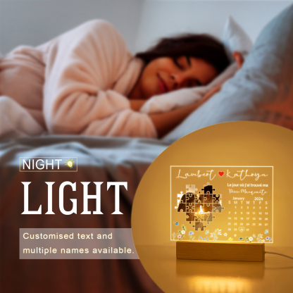 Lampe LED 2 Prénoms Personnalisés avec Photo de Puzzle et Date Veilleuse Personnalisée pour Couple | Jessemade