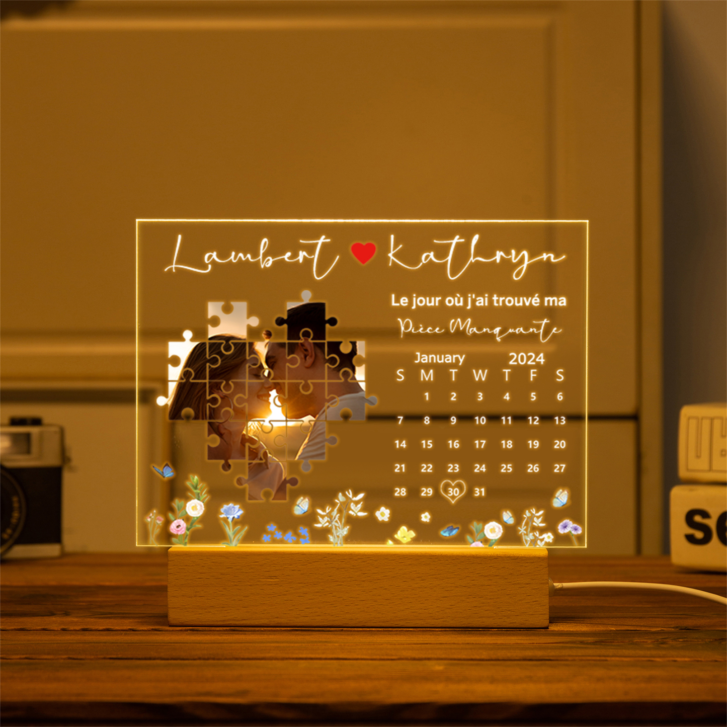 Lampe Personnalisée avec Photo & Date – Veilleuse Romantique Cadeau Unique | Jessemade