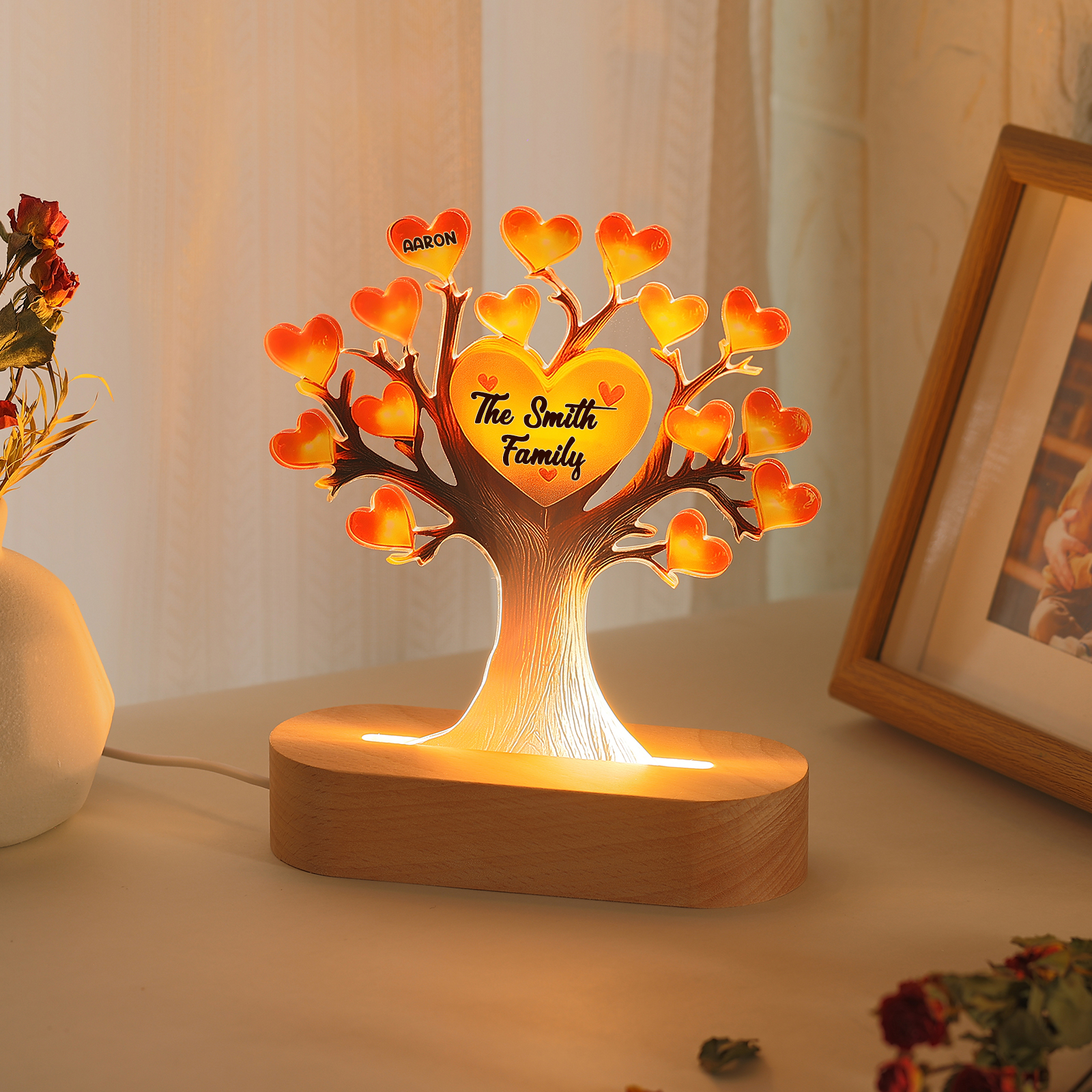 Lampe LED Arbre de Vie Personnalisé Avector 1 Prénom et Texte Veilleuse Personnalisé pour Famille | Jessemade
