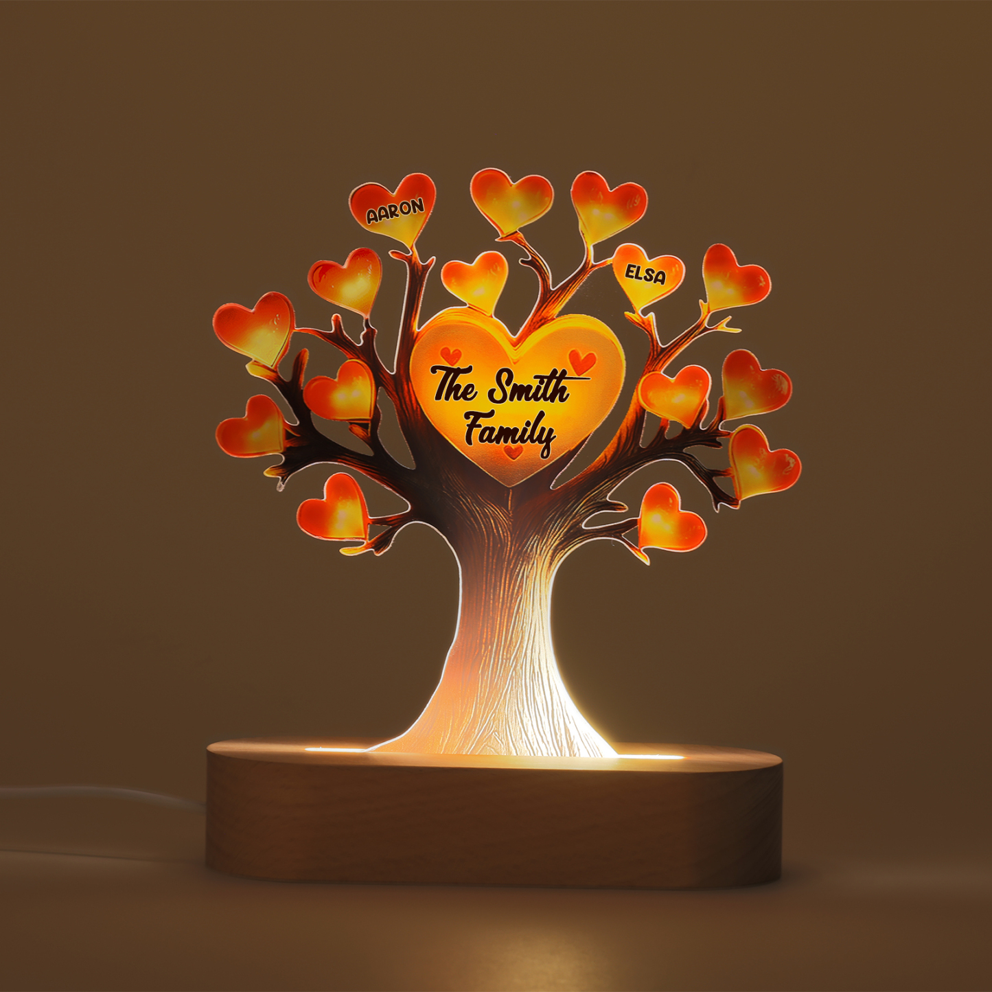Lampe LED Arbre de Vie Personnalisé Avec 2 Prénoms et Texte Veilleuse Personnalisé pour Famille | Jessemade
