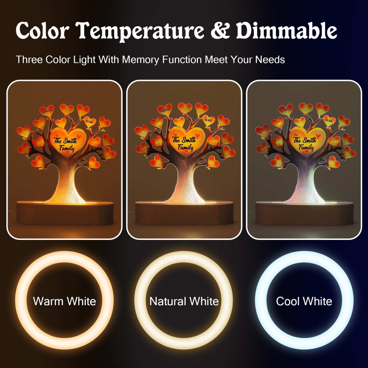 Lampe LED Arbre de Vie Personnalisé Avec 2 Prénoms et Texte Veilleuse Personnalisé pour Famille | Jessemade