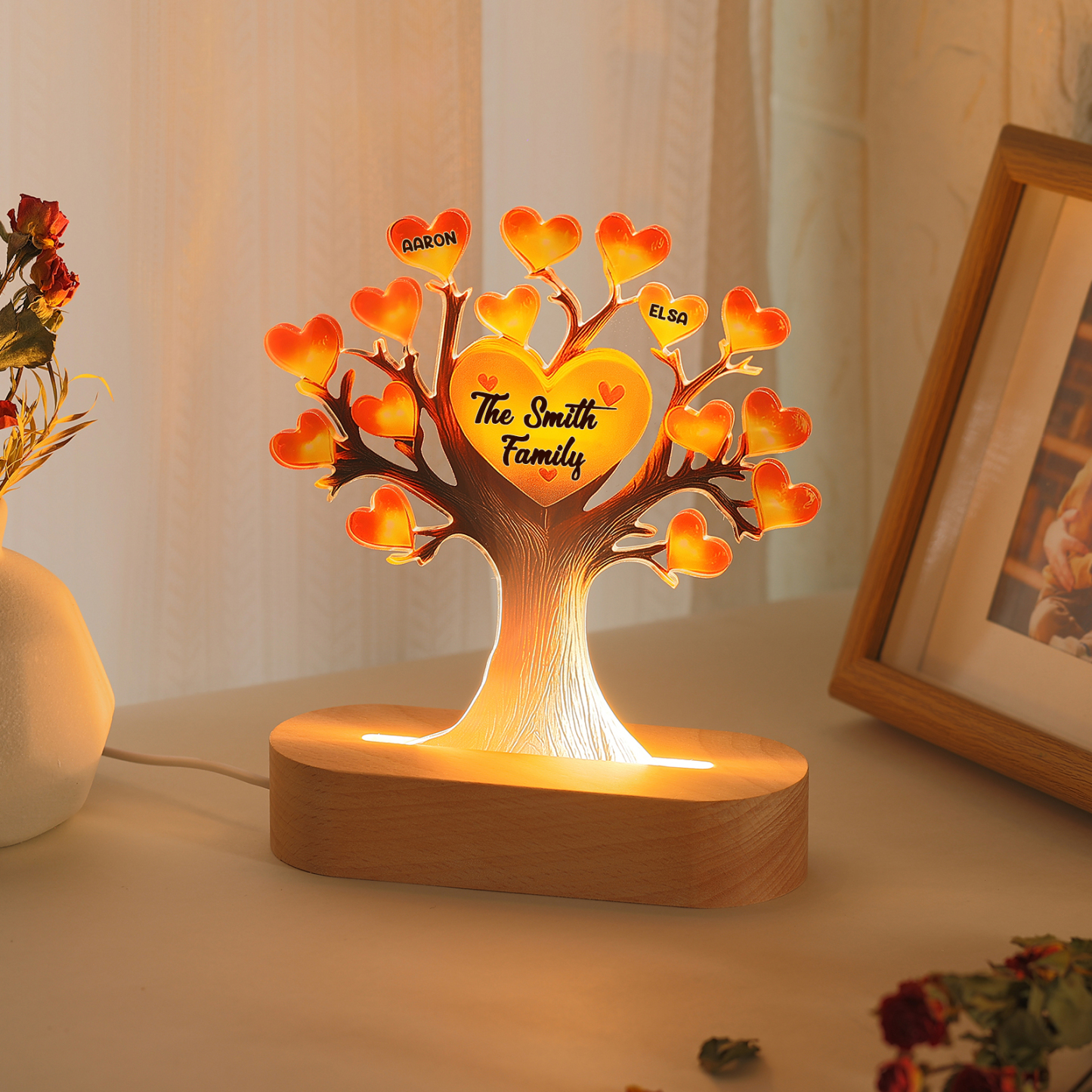 Lampe LED Arbre de Vie Personnalisé Avec 2 Prénoms et Texte Veilleuse Personnalisé pour Famille | Jessemade