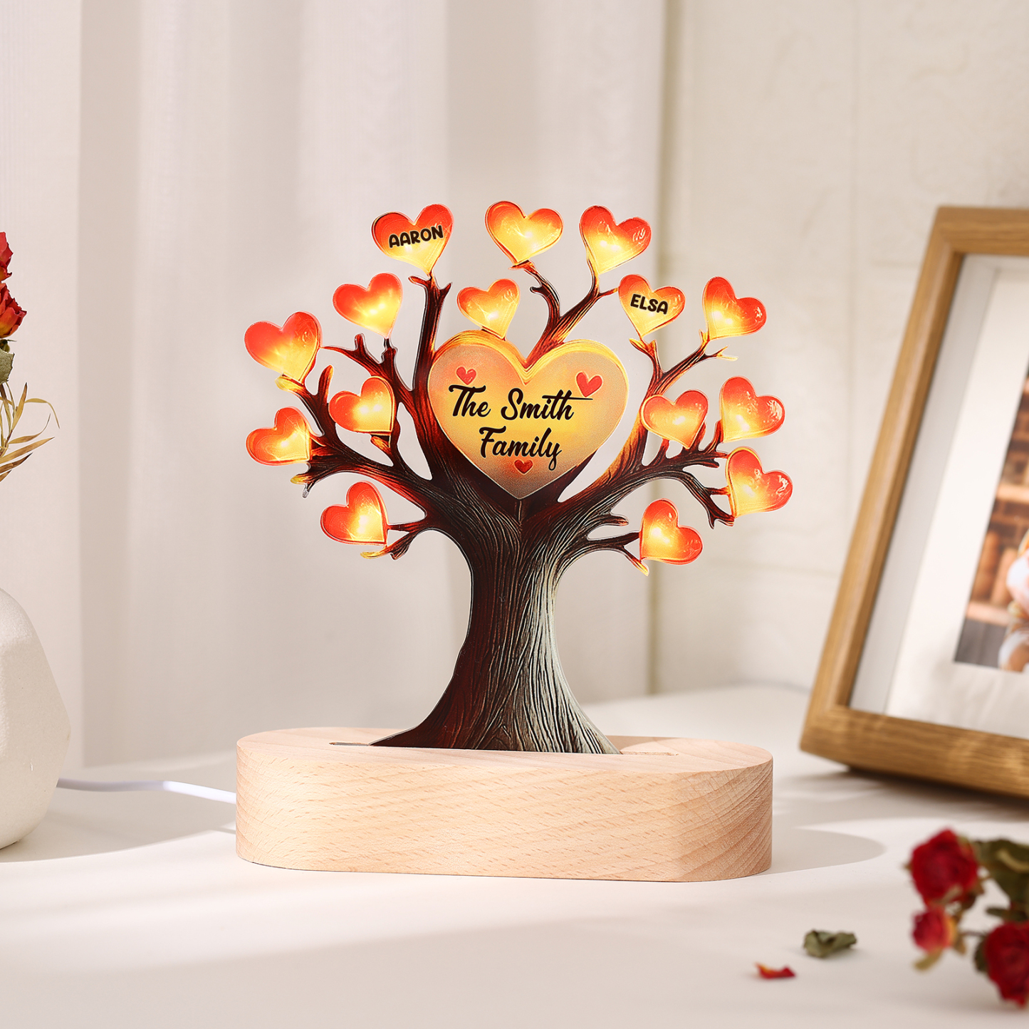 Lampe LED Arbre de Vie Personnalisé Avec 2 Prénoms et Texte Veilleuse Personnalisé pour Famille | Jessemade