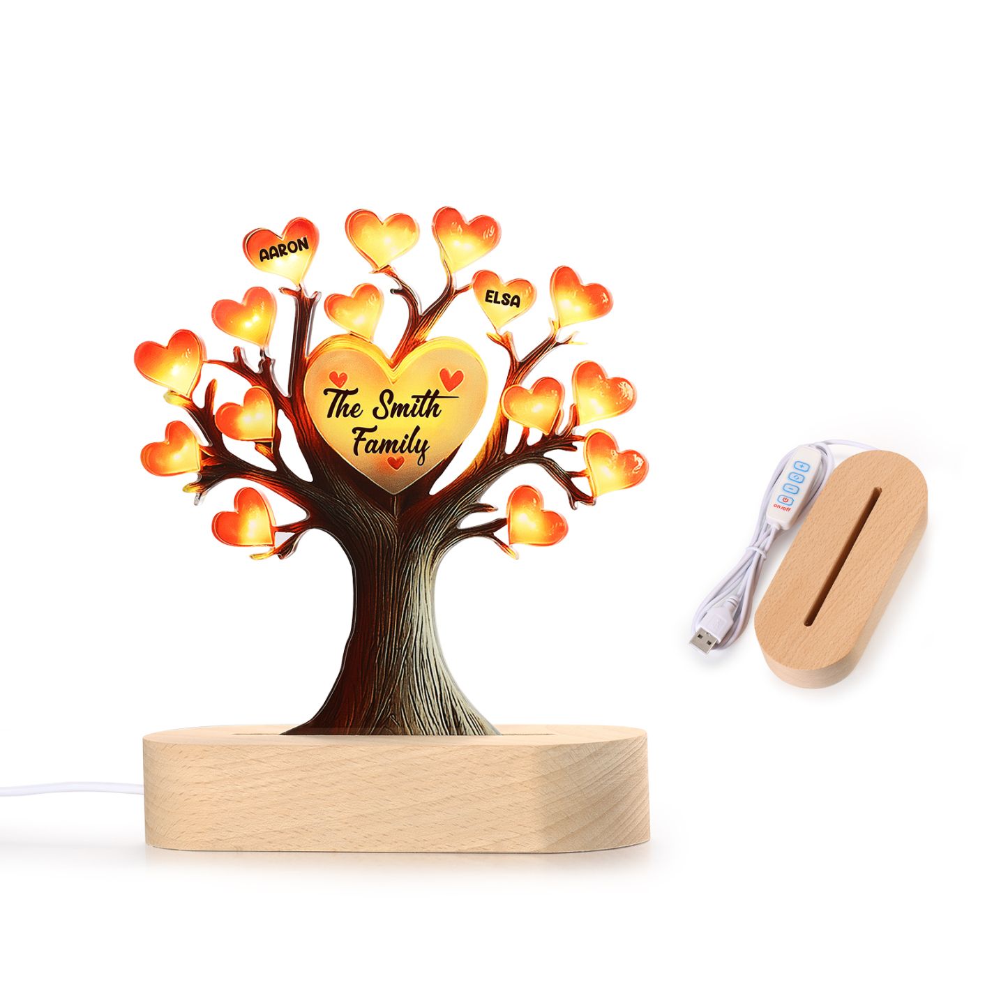 Lampe LED Arbre de Vie Personnalisé Avec 2 Prénoms et Texte Veilleuse Personnalisé pour Famille | Jessemade