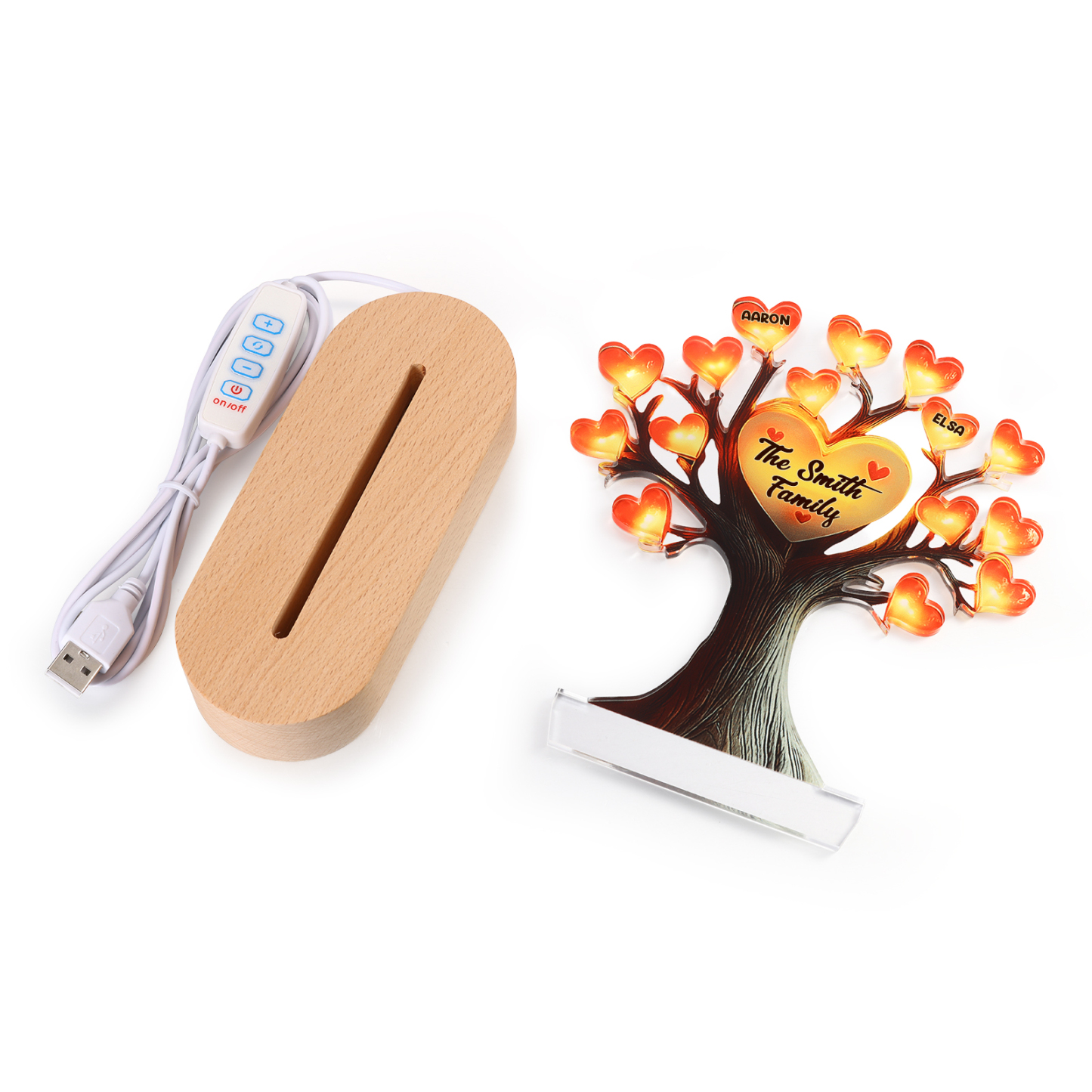 Lampe LED Arbre de Vie Personnalisé Avec 2 Prénoms et Texte Veilleuse Personnalisé pour Famille | Jessemade