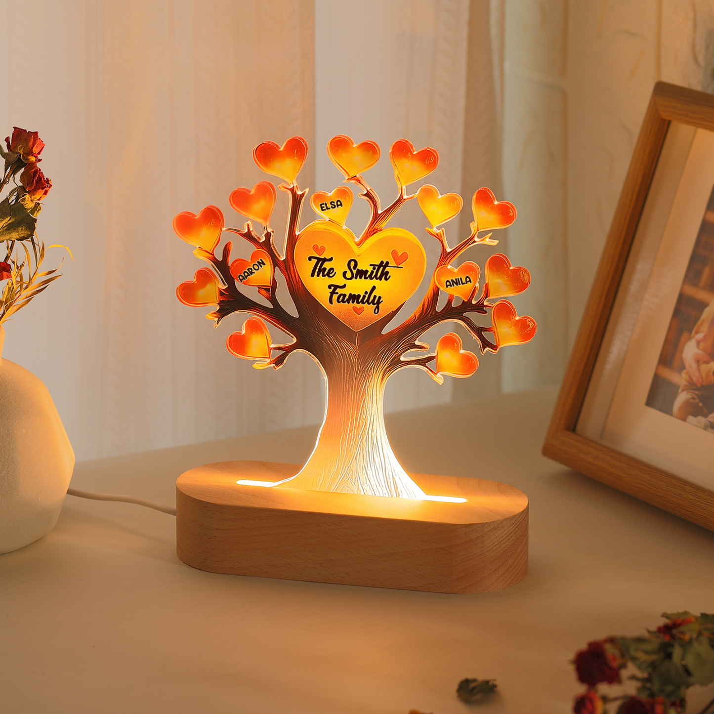 Lampe LED Arbre de Vie Personnalisé Avec 3 Prénoms et Texte Veilleuse Personnalisé pour Famille | Jessemade
