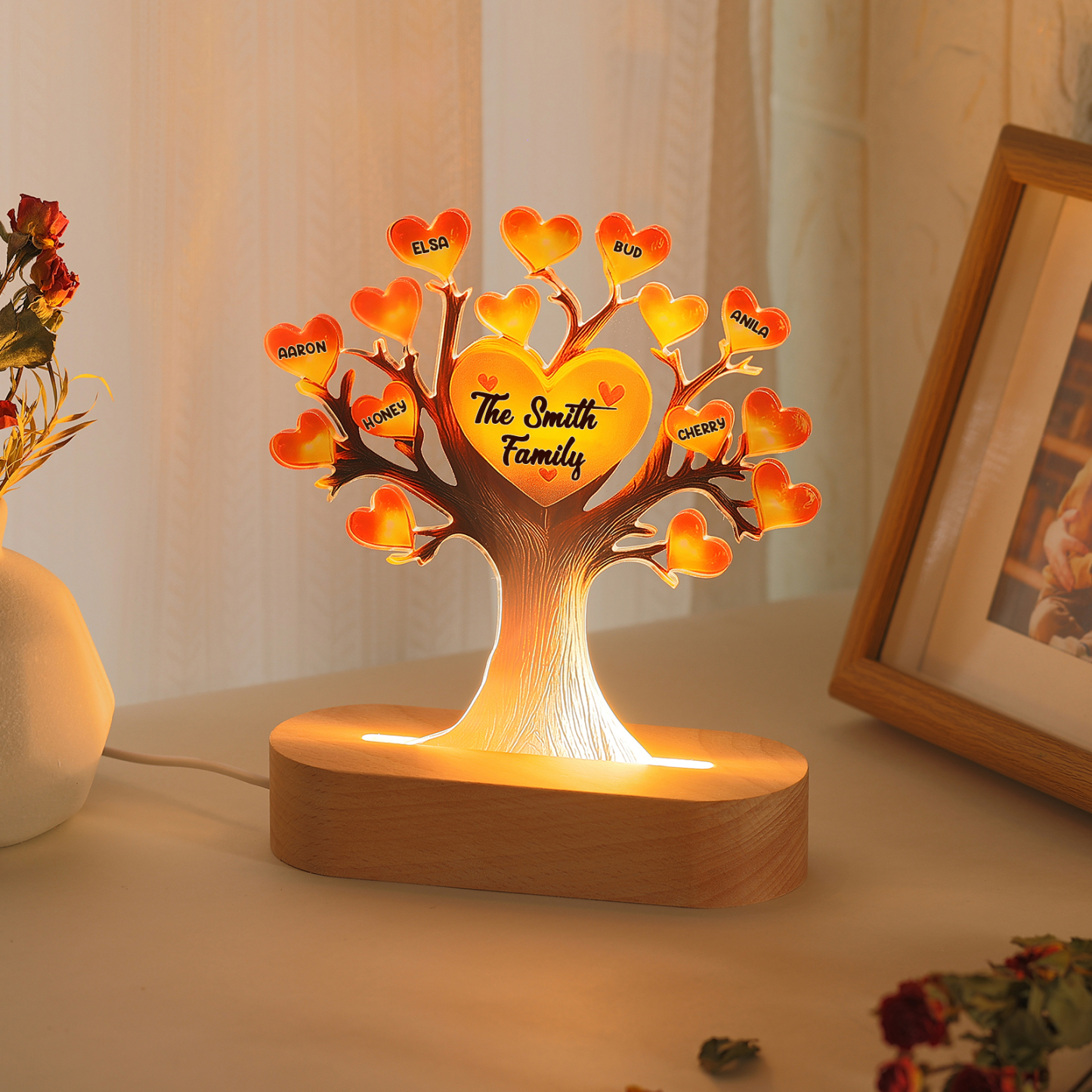 Lampe LED Arbre de Vie Personnalisé Avec 6 Prénoms et Texte Veilleuse Personnalisé pour Famille | Jessemade