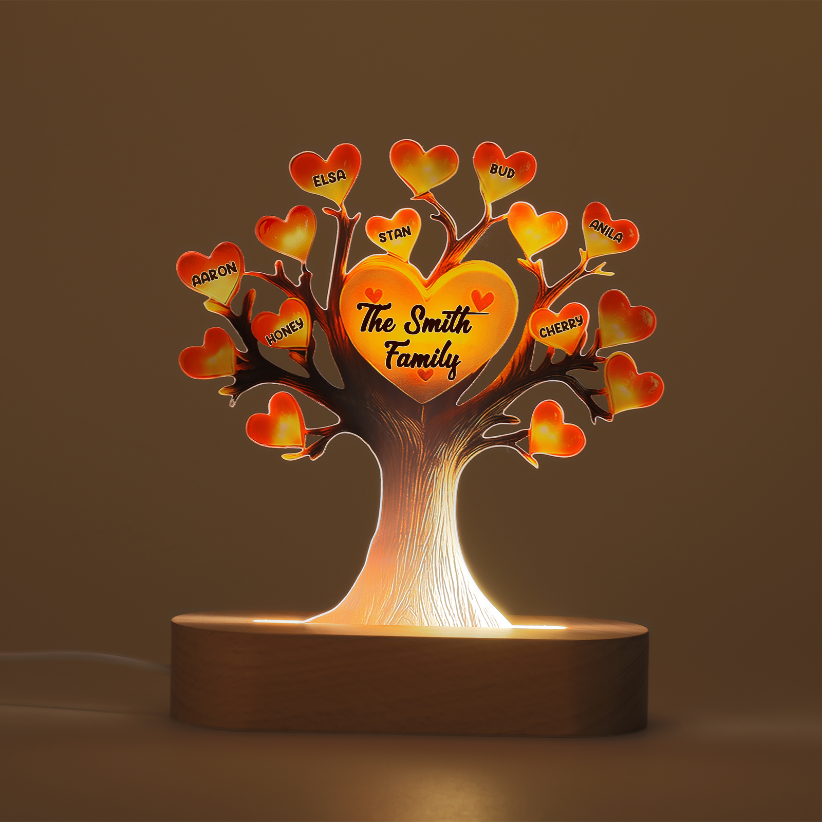Lampe LED Arbre de Vie Personnalisé Avec 7 Prénoms et Texte Veilleuse Personnalisé pour Famille | Jessemade